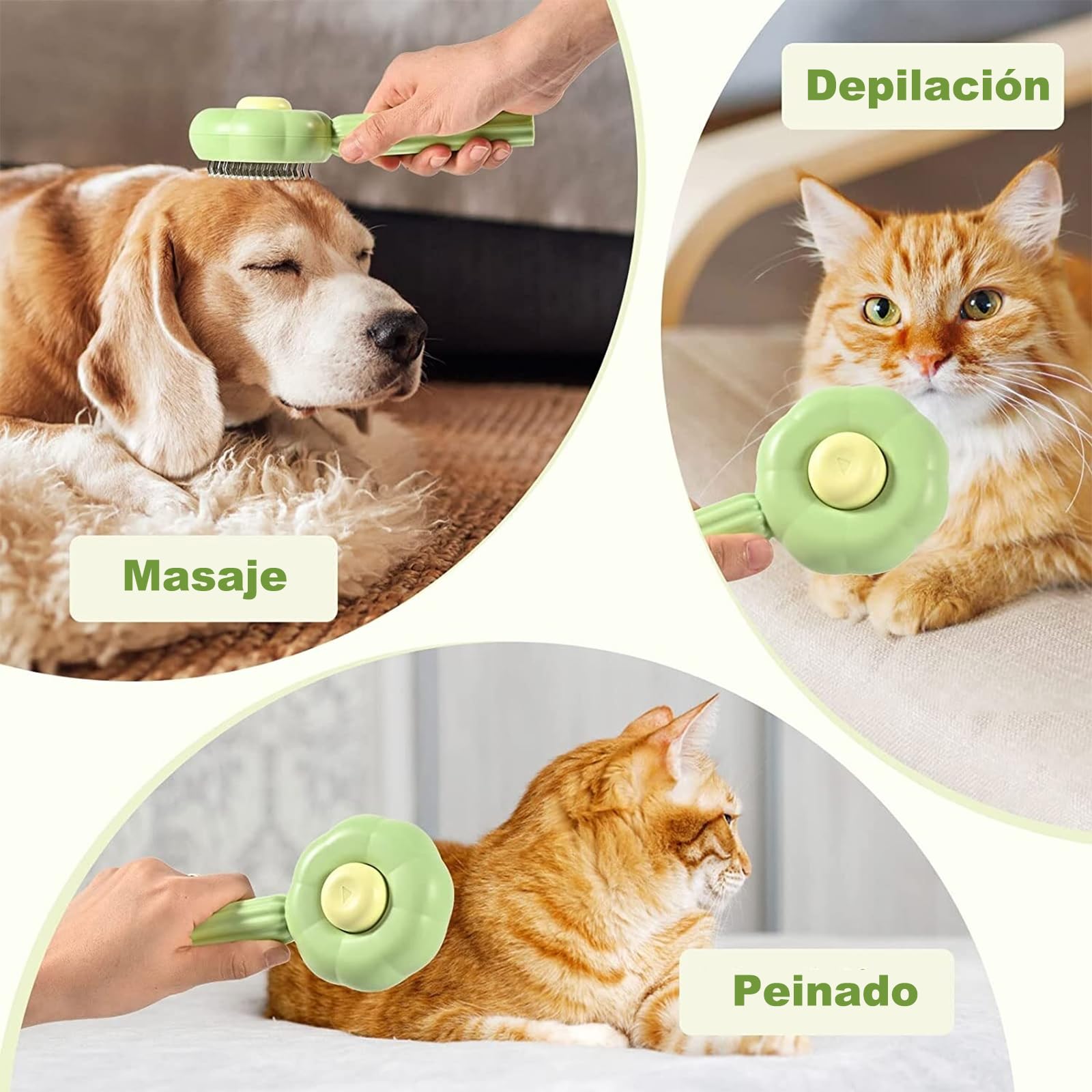 KIWOP 2 Piezas Cepillo para Gato, Autolimpiante Cepillos de Aseo para Mascotas+Removedor de Cabello, Cepillos Pelo Gato Inoxidable con Puntos de Goma, para Perros y Gatos de Pelo Corto o Largo