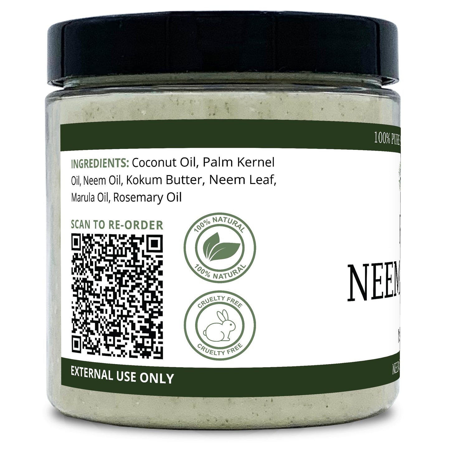 Naked Neem Organic Neem Butter with Organic Neem Oil, Extract and Leaf Calm Sensitive Skin, Itchy Skin and More Handcrafted in Small Batches, 8 oz.