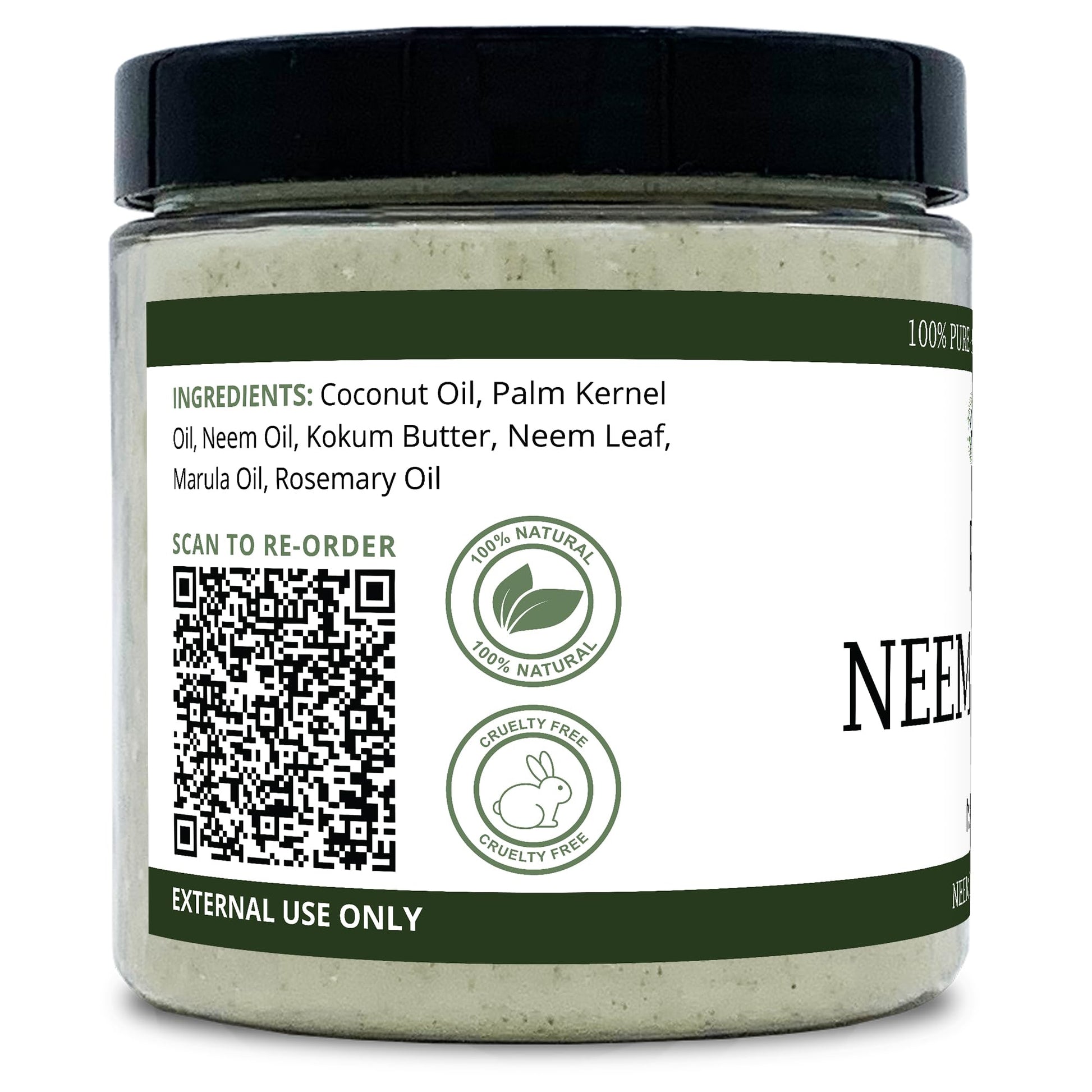Naked Neem Organic Neem Butter with Organic Neem Oil, Extract and Leaf Calm Sensitive Skin, Itchy Skin and More Handcrafted in Small Batches, 8 oz.