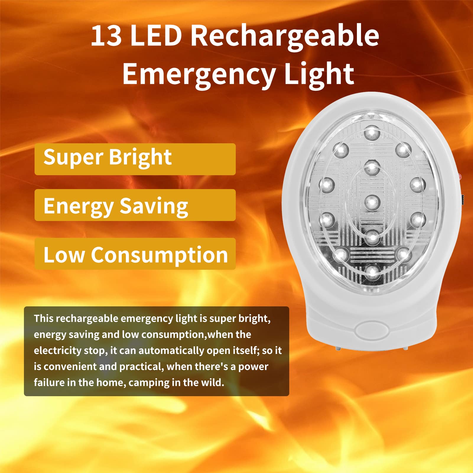Lámpara de Luz de Emergencia LED Recargable con Enchufe US para Hogar Automática en Fallos de Alimentación