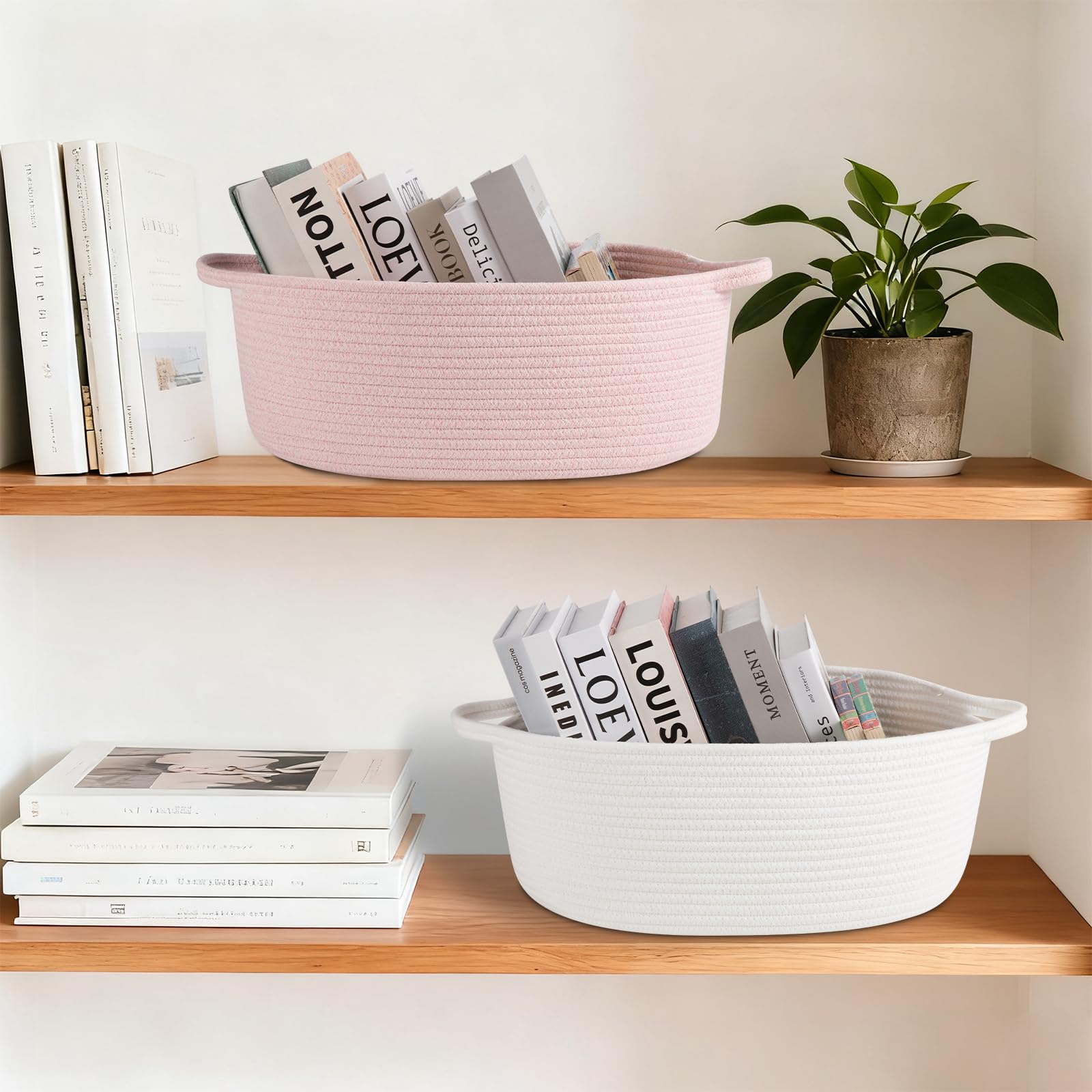 OIAHOMY Cesta de regalo grande con asa, cesta tejida de 17 x 12.6 x 7 pulgadas con bolsa de regalo, cinta, contenedores de almacenamiento de guardería vacía para llenar con toallas, bebé, organizador