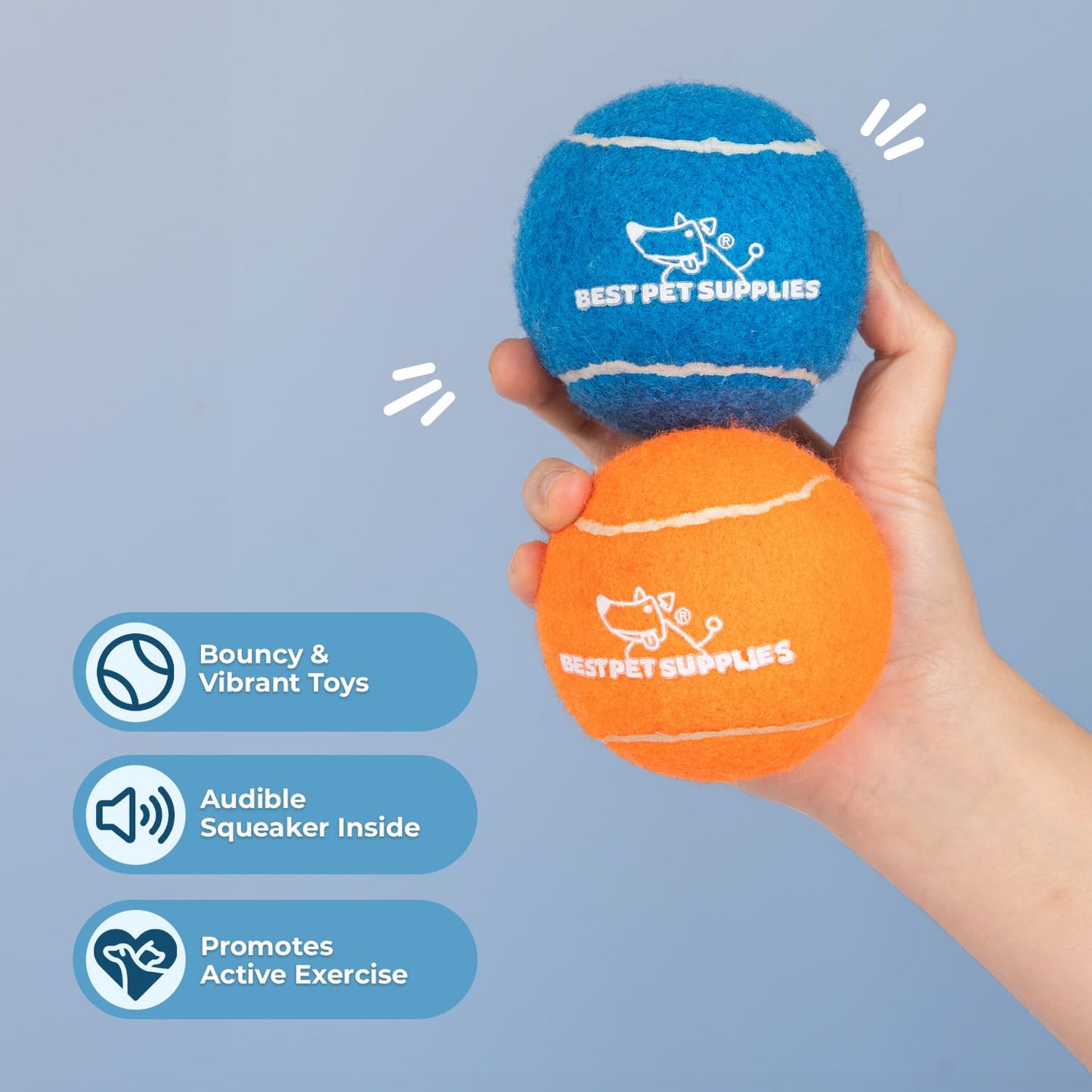 Best Pet Supplies - Pelotas de Tenis chirriantes para Perros, Paquete de 2, Juguetes interactivos de Alta Resistencia para lanzar y Buscar, apoya el Ejercicio y el Entrenamiento de Comportamiento