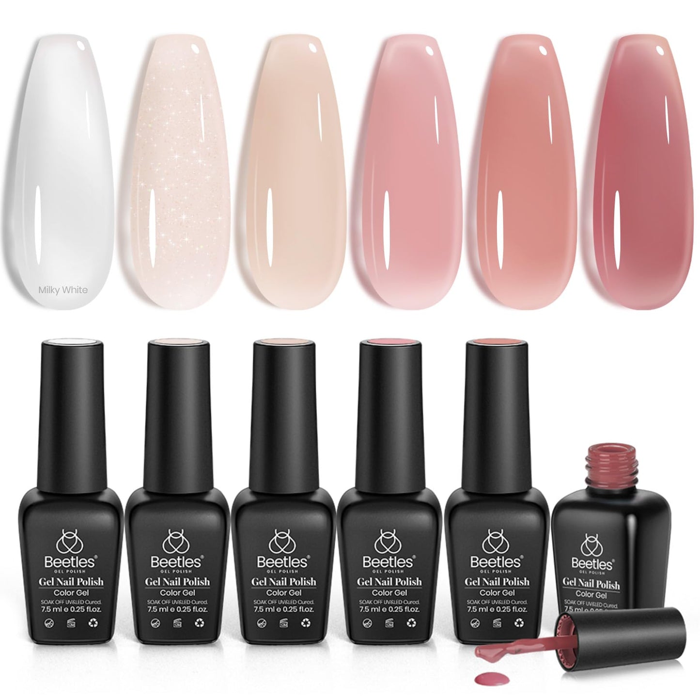 Beetles No Wipe Gel Top Coat y Base Coat Set, Soak Off LED Clear Gel Base Top Gel Glossy Shine Finish Base de esmalte de gel de larga duración y Top Coat Gel Lamp Nails Art DIY Home