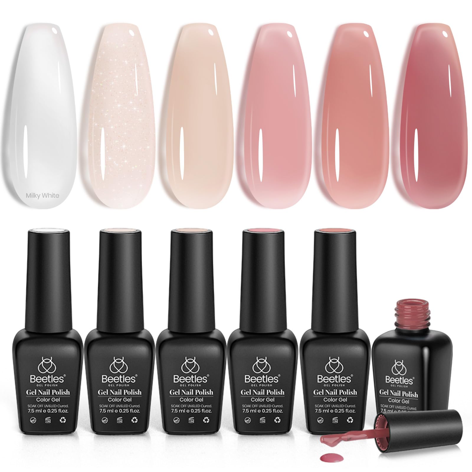 Beetles No Wipe Gel Top Coat y Base Coat Set, Soak Off LED Clear Gel Base Top Gel Glossy Shine Finish Base de esmalte de gel de larga duración y Top Coat Gel Lamp Nails Art DIY Home