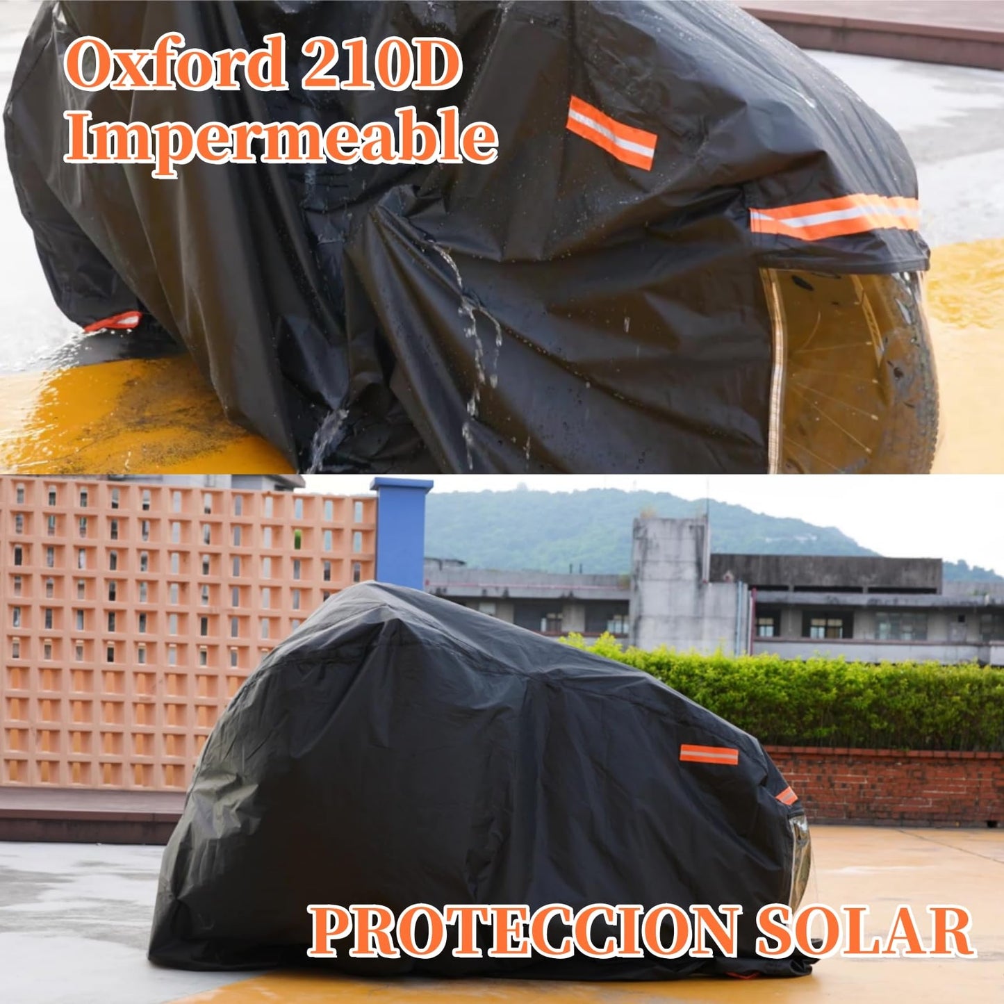 KTMOUW Funda para Moto Motocicleta 210D Impermeable Cubierta para Moto con Tiras Reflectantes Funda para Motoneta Protección contra el Polvo, Escombros, Lluvia y Clim