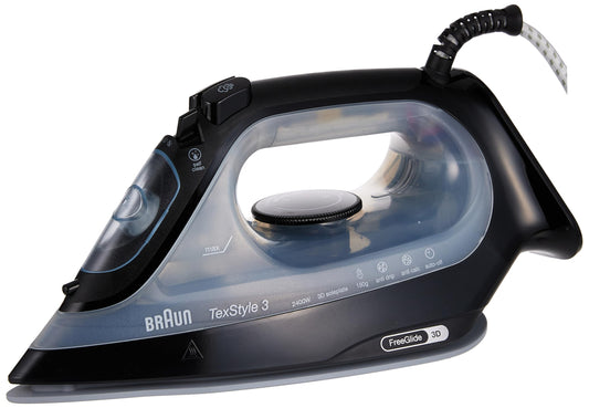 Braun TexStyle 3 SI 3055 - Plancha (Plancha vapor-seco, Suela de CeramicGlide, 2 m, 180 g/min, Negro, 45 g/min)