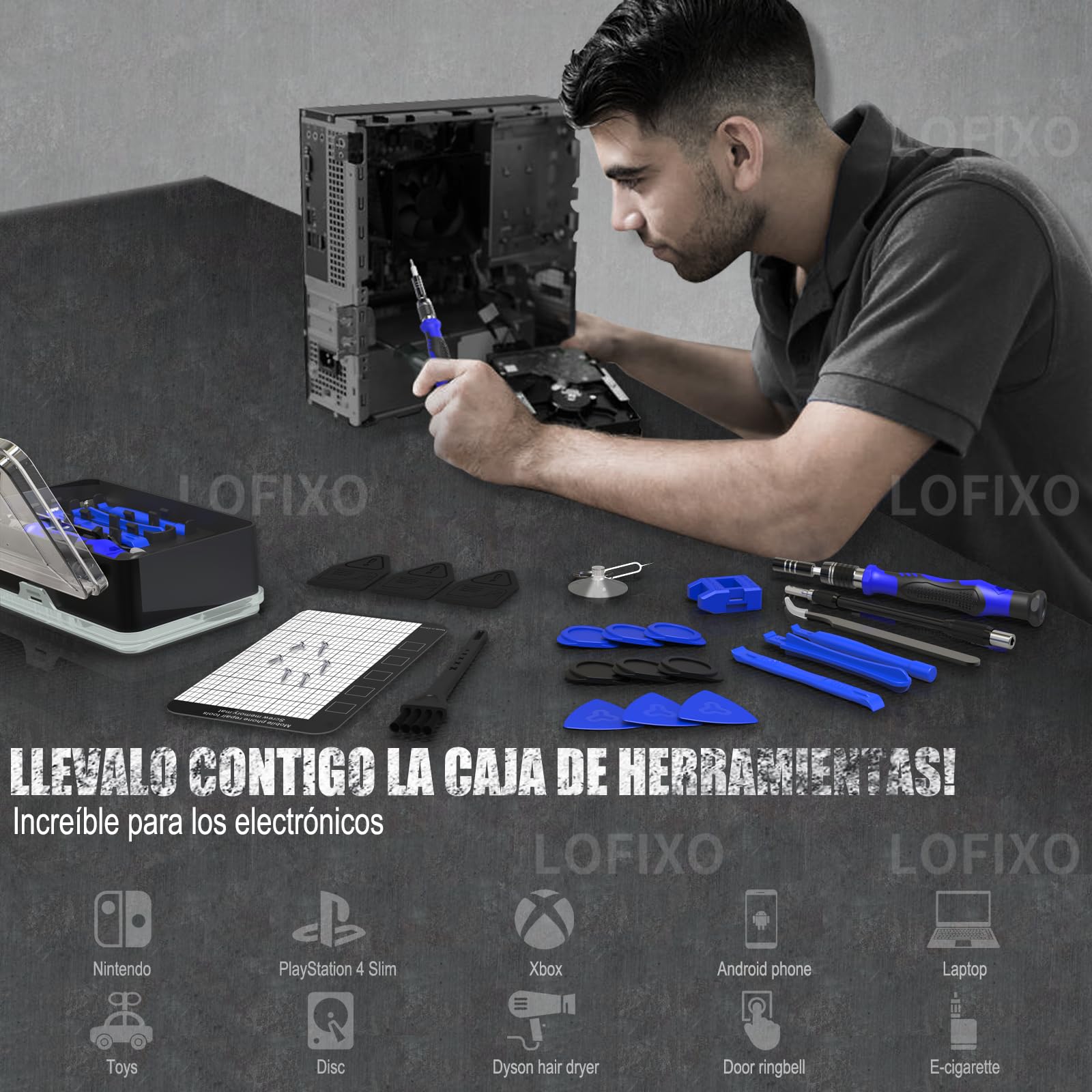 Kit de Herramientas Manuales Lofixo Multifunción 133pc para Macbook Celular PS4 Xbox Joyero Relojero Lentes