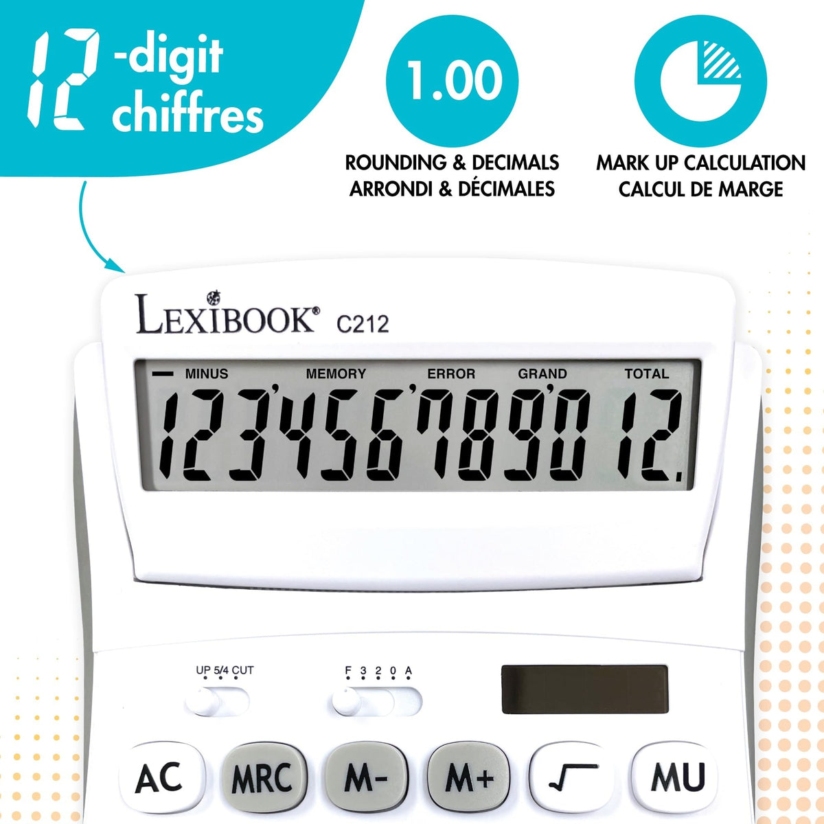 Calculadora Lexibook Blanco Gris Visualización Plegable 12 Dígitos Función Básica y Memoria