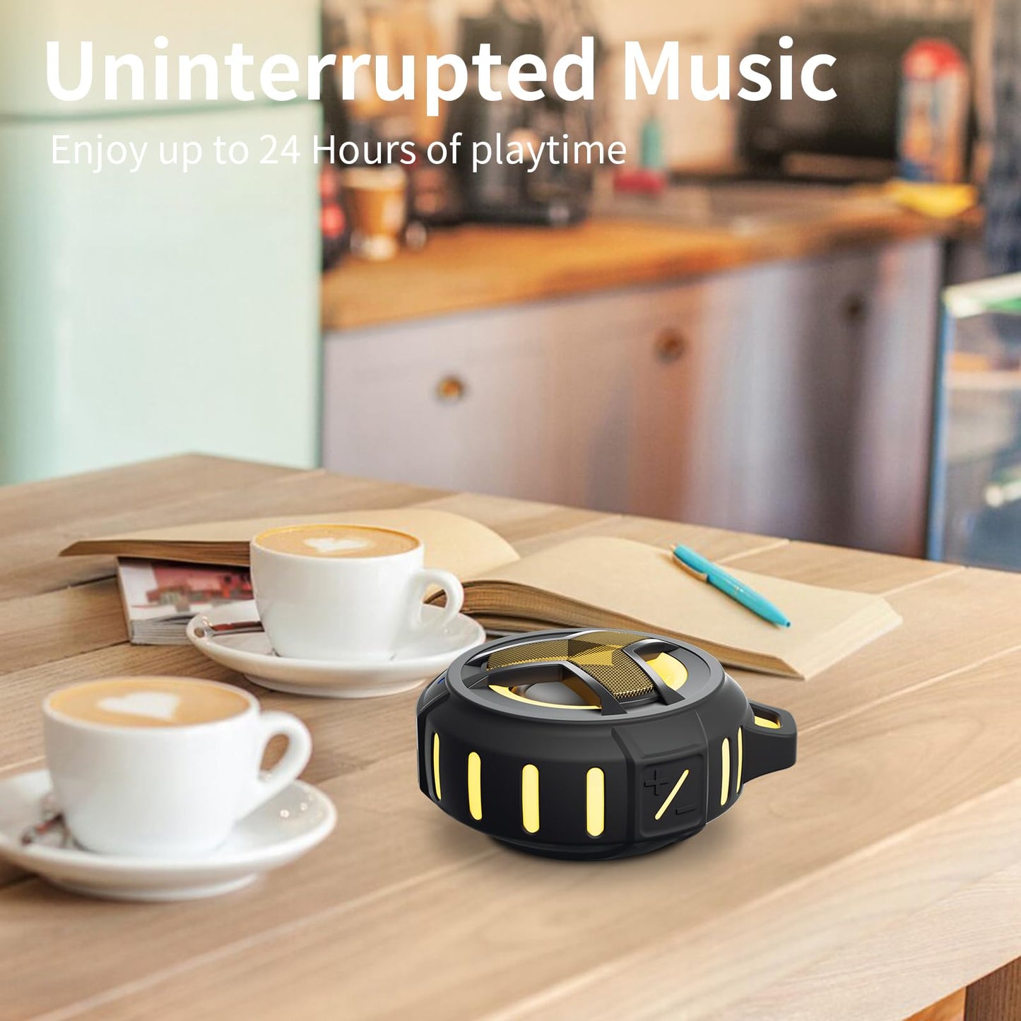 EBODA - Altavoz Bluetooth IP67 impermeable, flotante, LED, B18P, Negro y Dorado