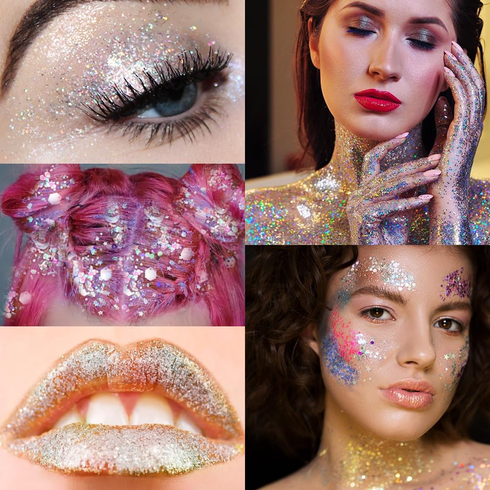 Gel Con Purpurina Para El Cuerpo Lentejuelas A Escala para Mujer,Piel brillo para el cuerpo - brillos para ojos, Uñas De Labios,Brillos Lentejuelas Purpurina Maquillaje Decorar Festival(05)