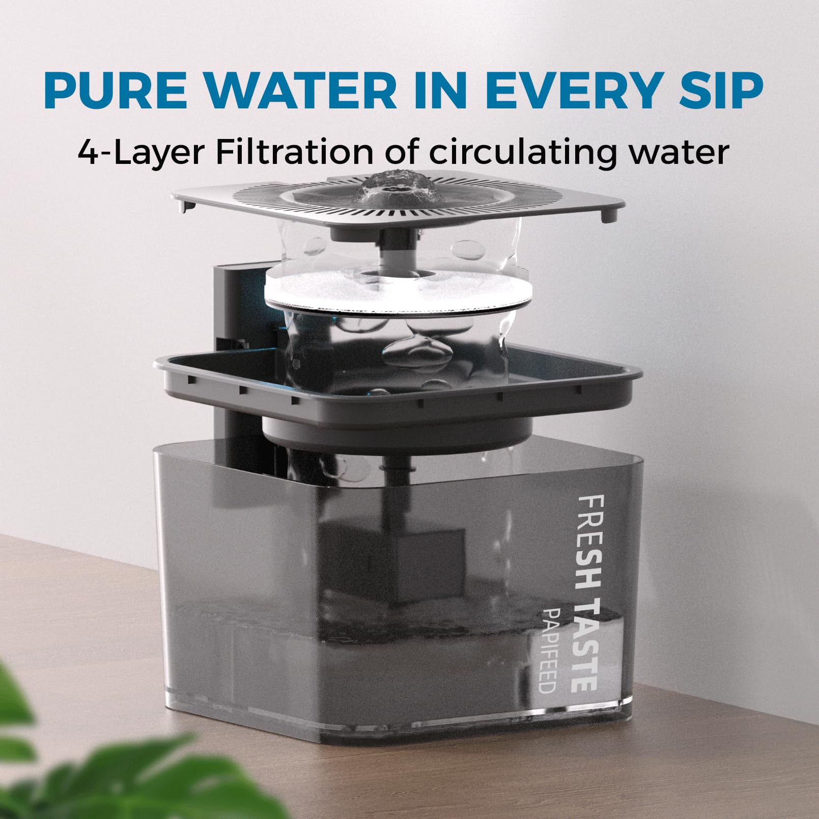 Fuente de Agua Inalámbrica PAPIFEED Blanca con Sensor de Movimiento para Mascotas