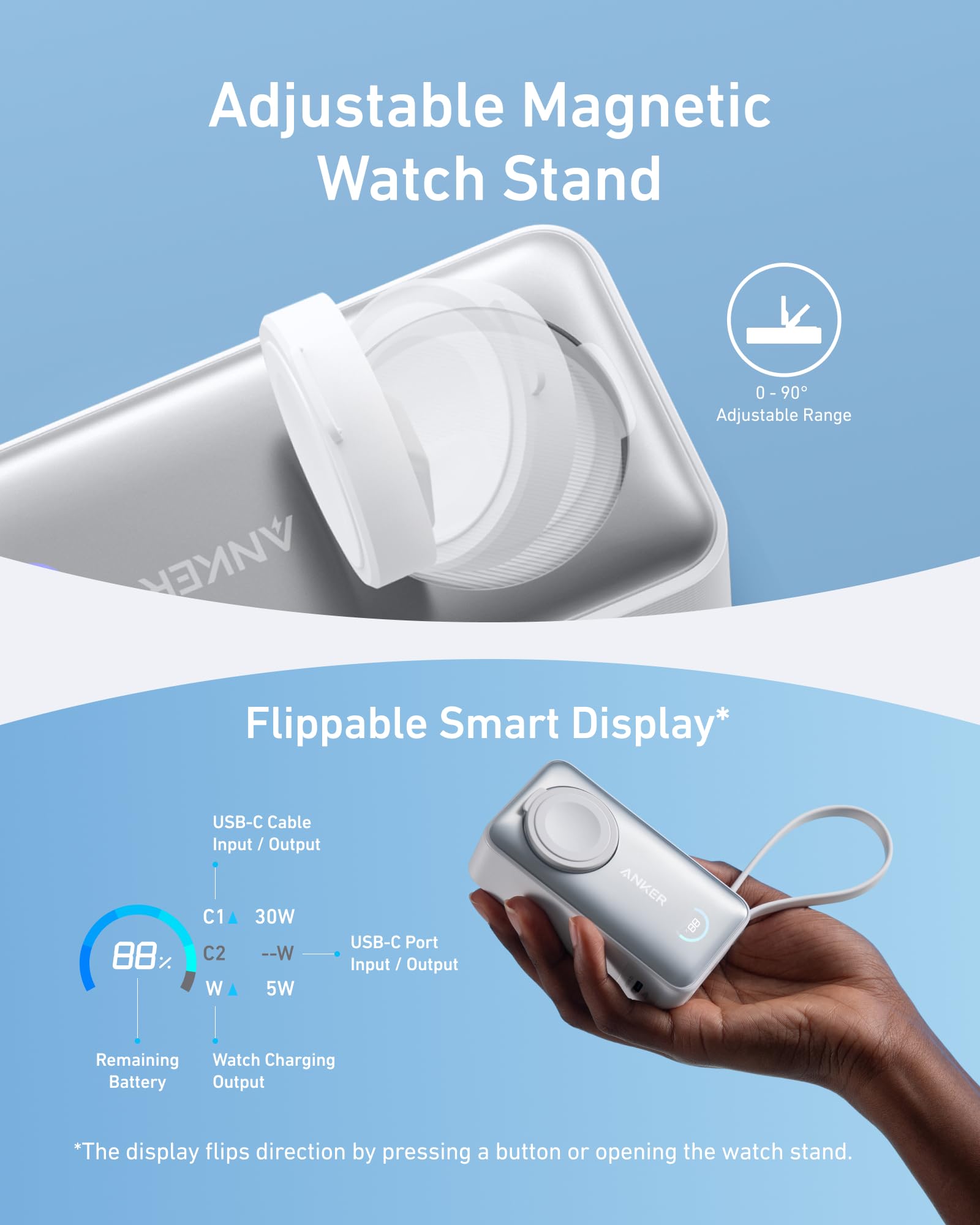Power Bank Anker MagGo 10,000 mAh USB-C Integrado Máx 35W para Apple Watch y iPhone 15
