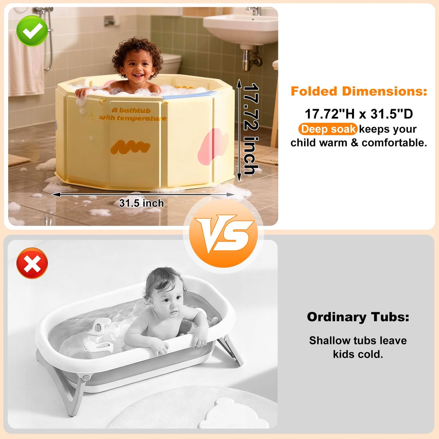 tina portátil para niños de 27.5 x 31.5 pulgadas, plegable, sin instalación, tina de hielo para ducha, baño, spa caliente, tina de pie