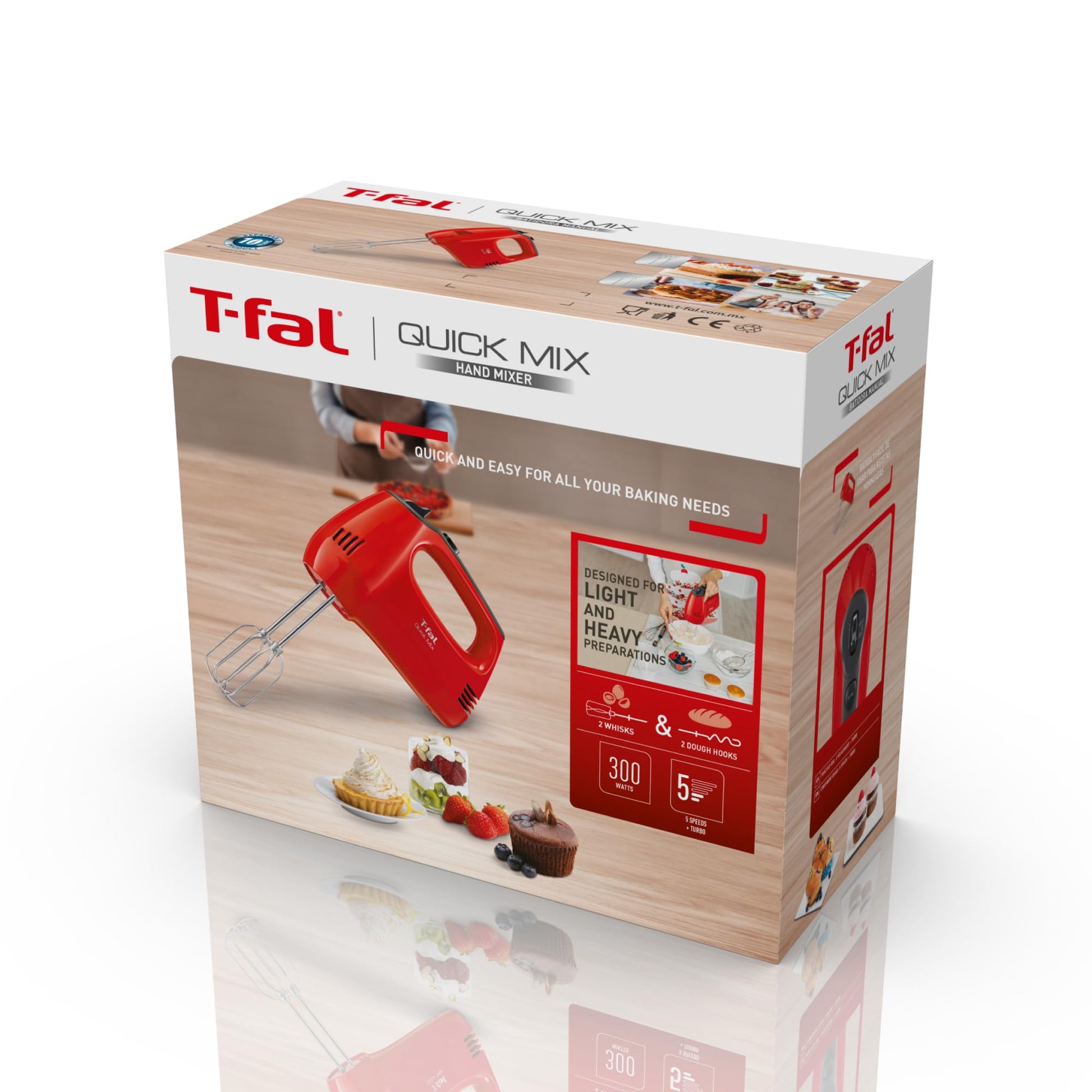 Batidora de Mano T-fal, Quick Mix 5 Velocidades, roja, modelo HT3105-ROJA