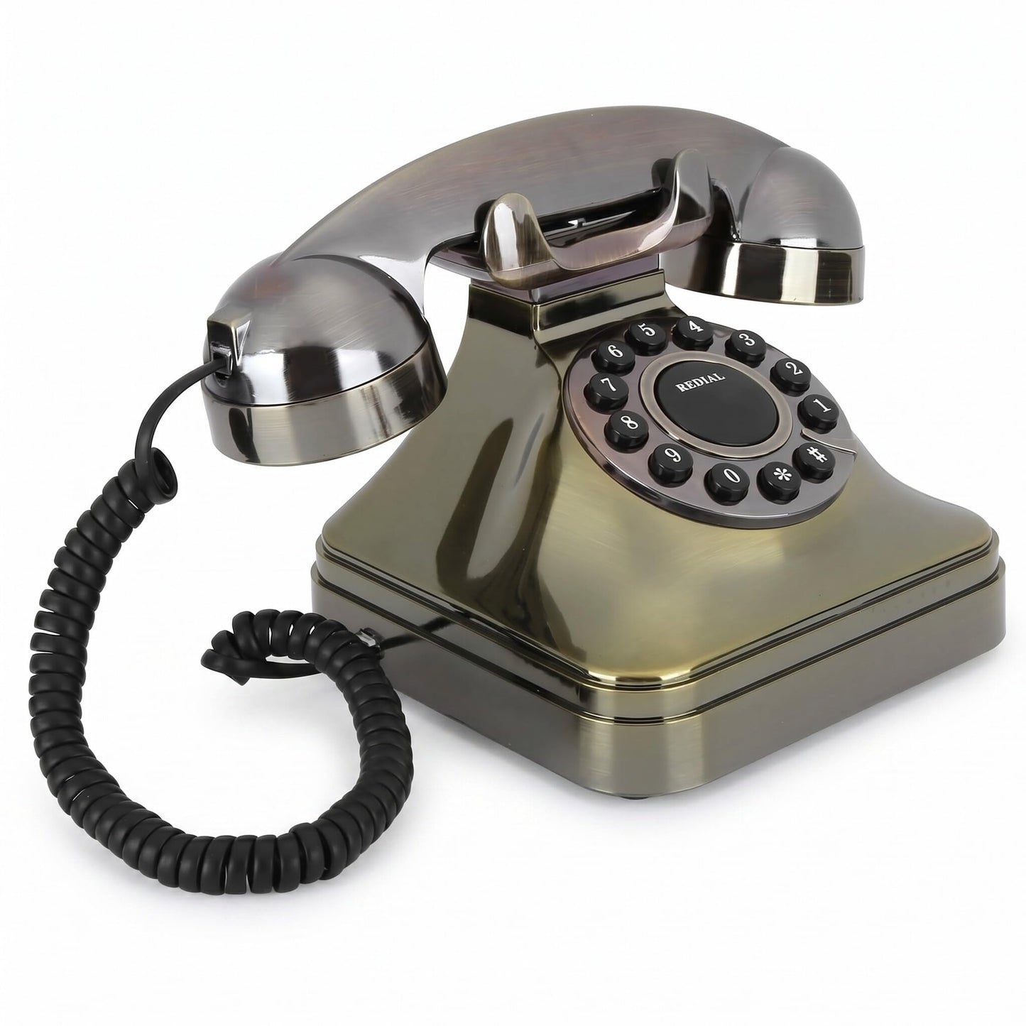 Oumij1 Teléfono Fijo Vintage - Teléfono Retro de Bronce Antiguo - Llamada de Alta Definición - Teléfono Residencial de Botón Grande - para Oficina, Hotel