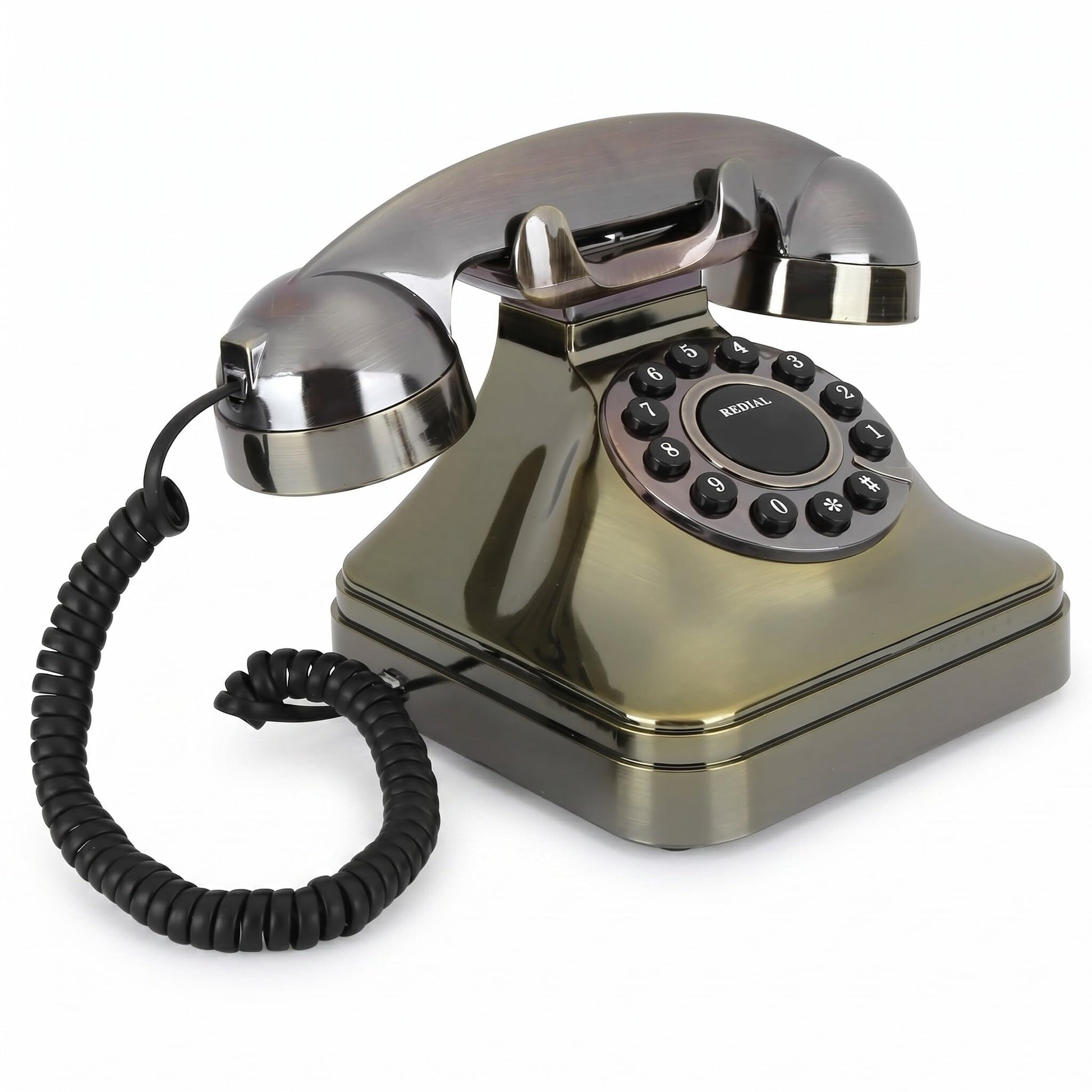 Oumij1 Teléfono Fijo Vintage - Teléfono Retro de Bronce Antiguo - Llamada de Alta Definición - Teléfono Residencial de Botón Grande - para Oficina, Hotel