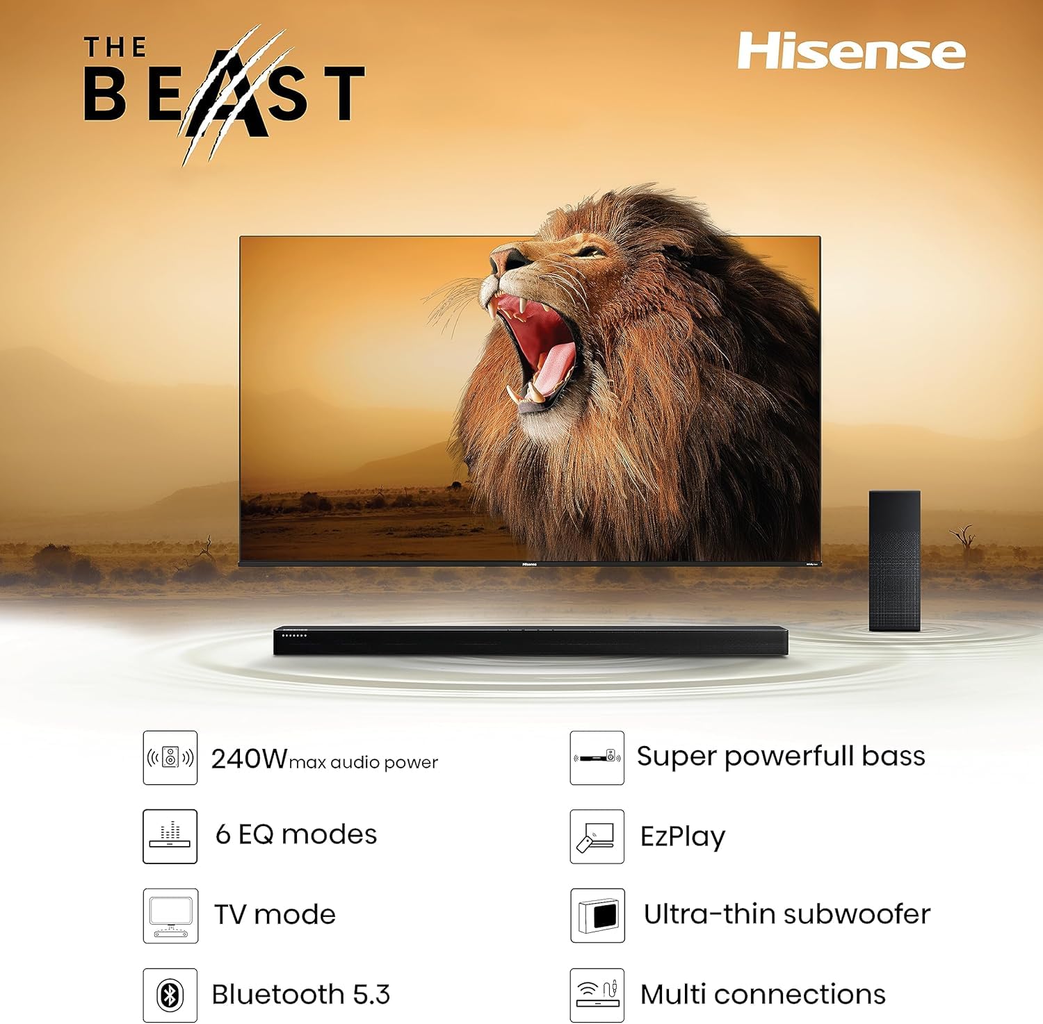 Hisense Combo Pantalla QLED 4K de 50" 50QD6QV Vidaa U Compatible con Alexa,Dolby Vision Atmos, Escalado IA a 4K, HDMI, LAN, WiFi. Control de Voz. Bluetooth. (2025) + Barra de Sonido 2.1