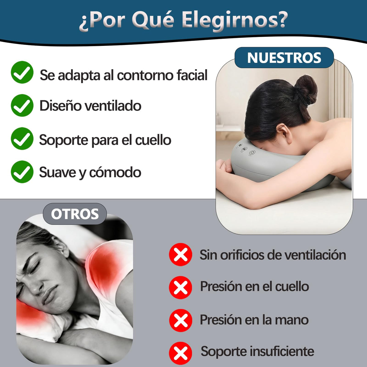 Almohada de Masaje Facial OVQZAW Beige con Espuma Viscoelástica Transpirable