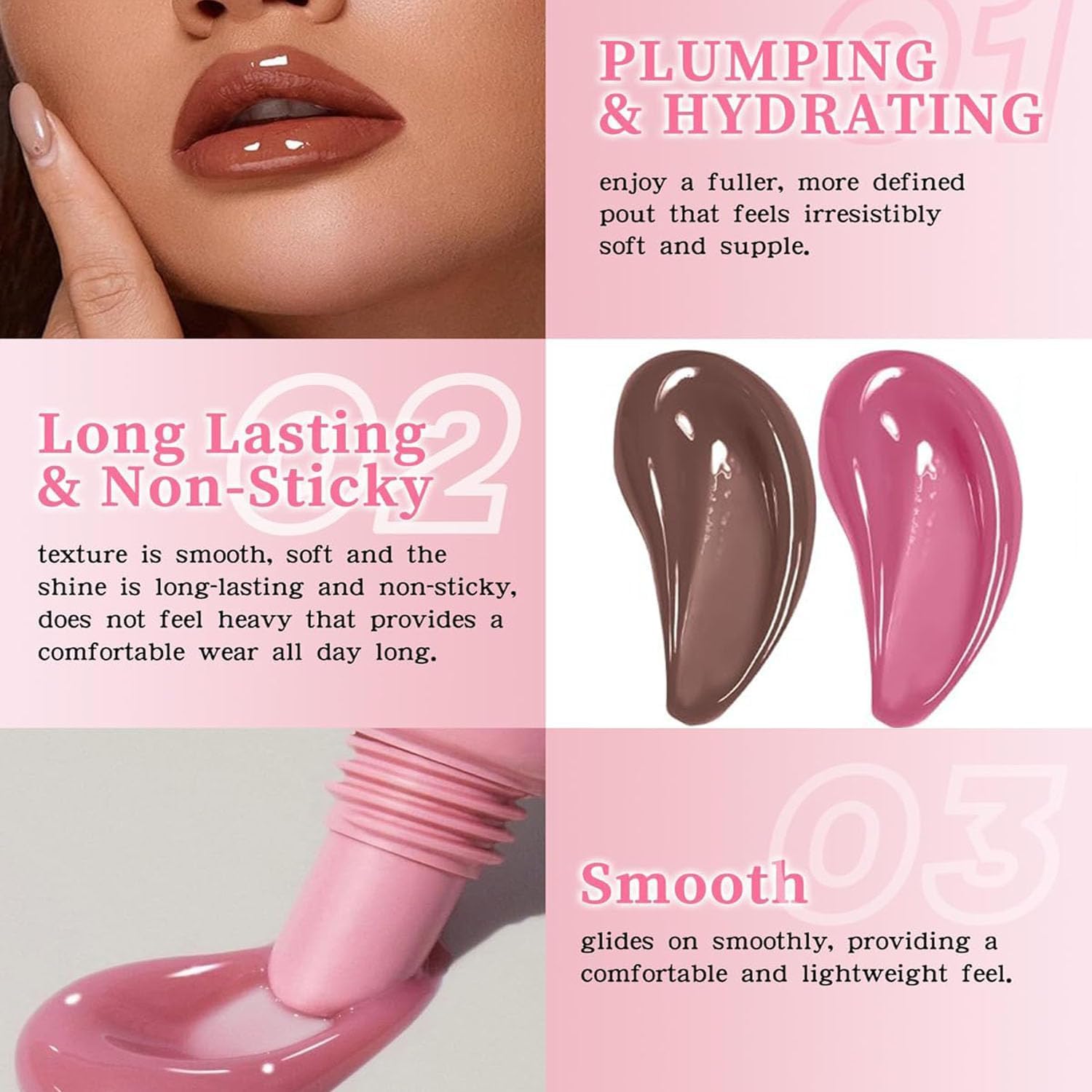 Lip Jam Brillo de Labios Hidratante Labial Voluminizador Bálsamo Labial de Larga Duración Tinte Labial Transparente Hidratante con Péptidos para Mujeres y Niñas, Labios No Pegajosos (4#)