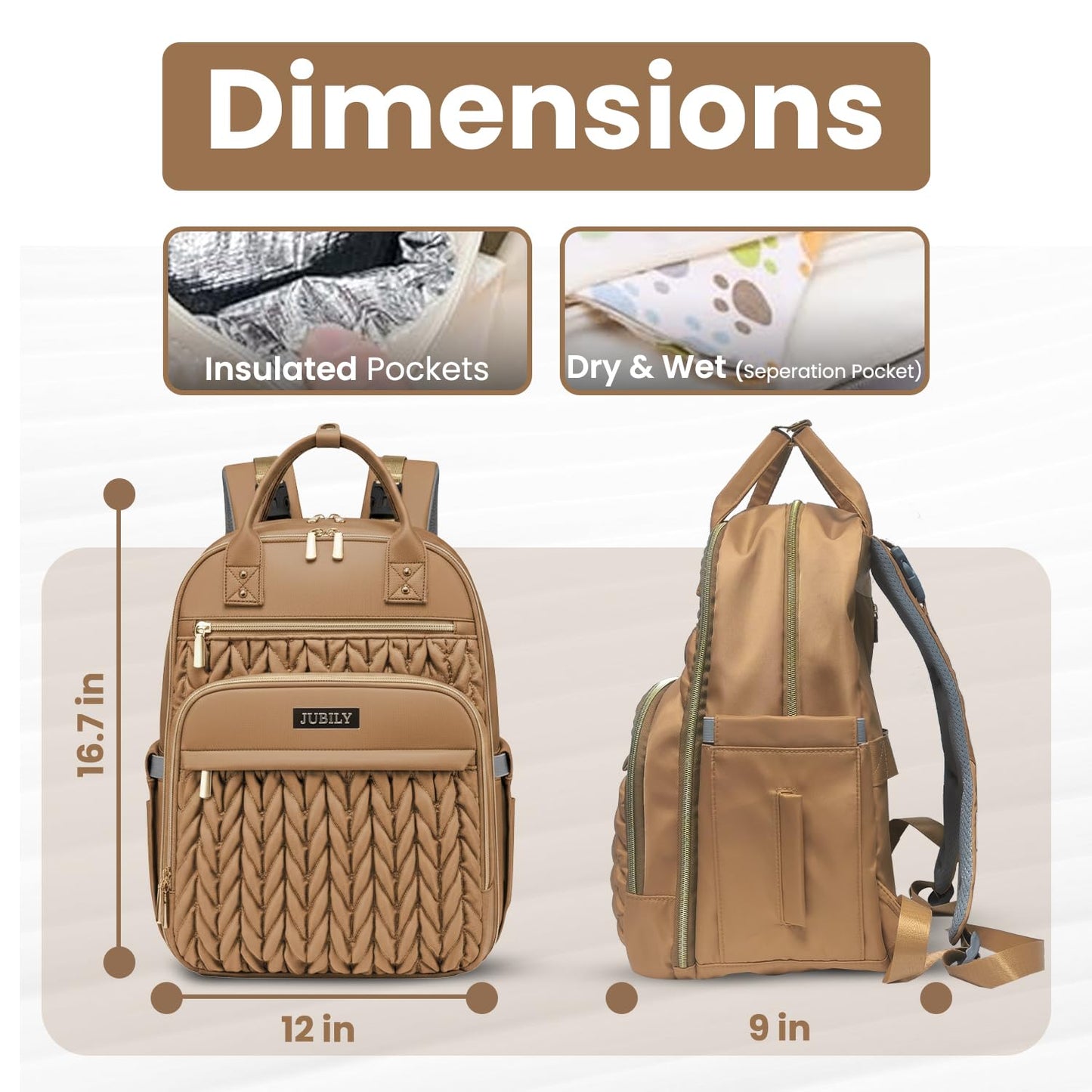 Mochila para pañales Jubily, mochila de viaje de 30L para mujeres, bolsa impermeable con 5 compartimentos, 20 bolsillos, ranuras para laptop y iPad, cambiador portátil, organizador de artículos