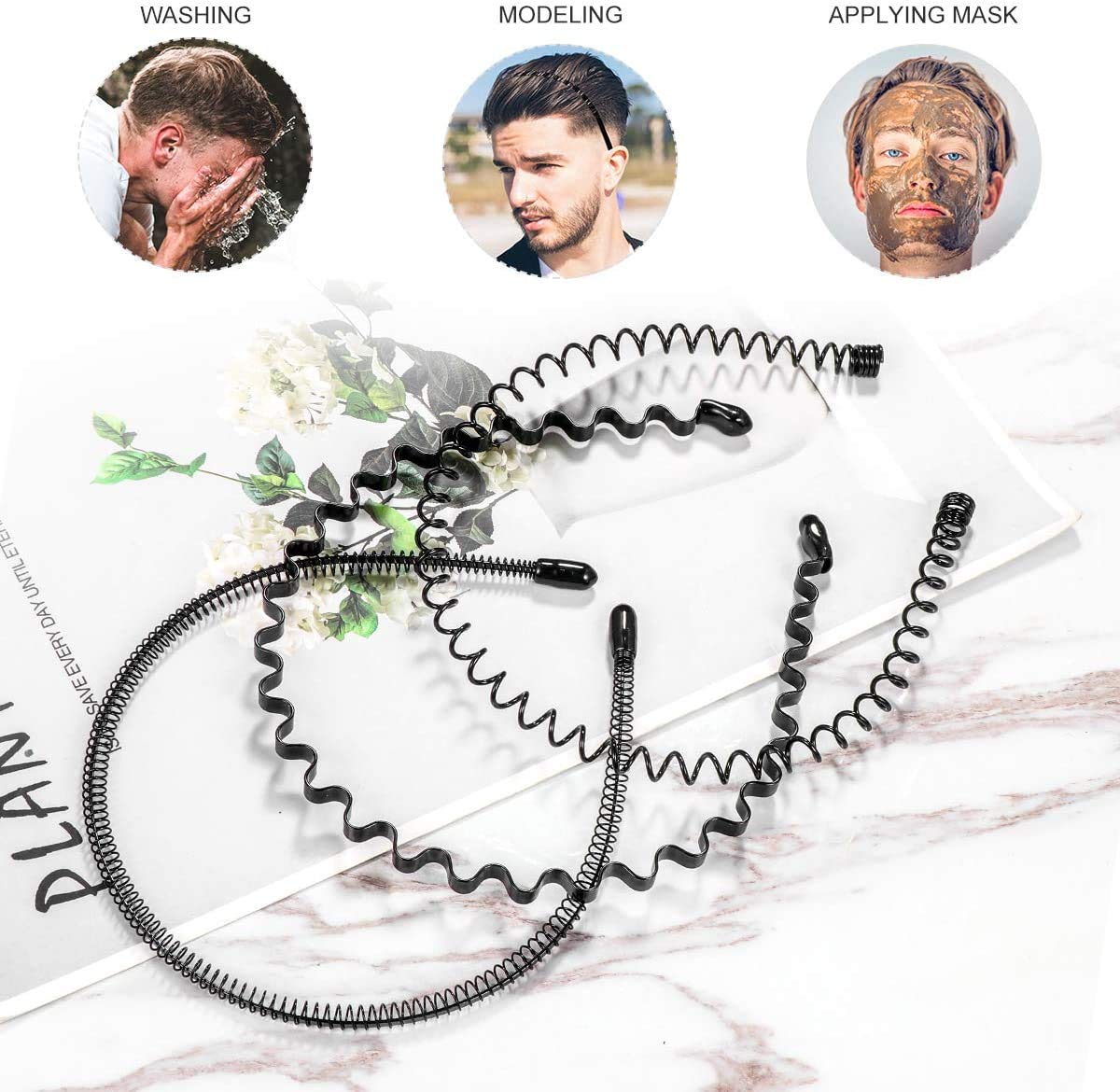 YIUTERA Diademas de Metal Ondulado, 6 Piezas Ondulada Deportes Cabello Aro, Unisex Negro Primavera Diadema, Aro para el Pelo Antideslizantes para para Correr, Baño y Maquillaje Diademas de Metal