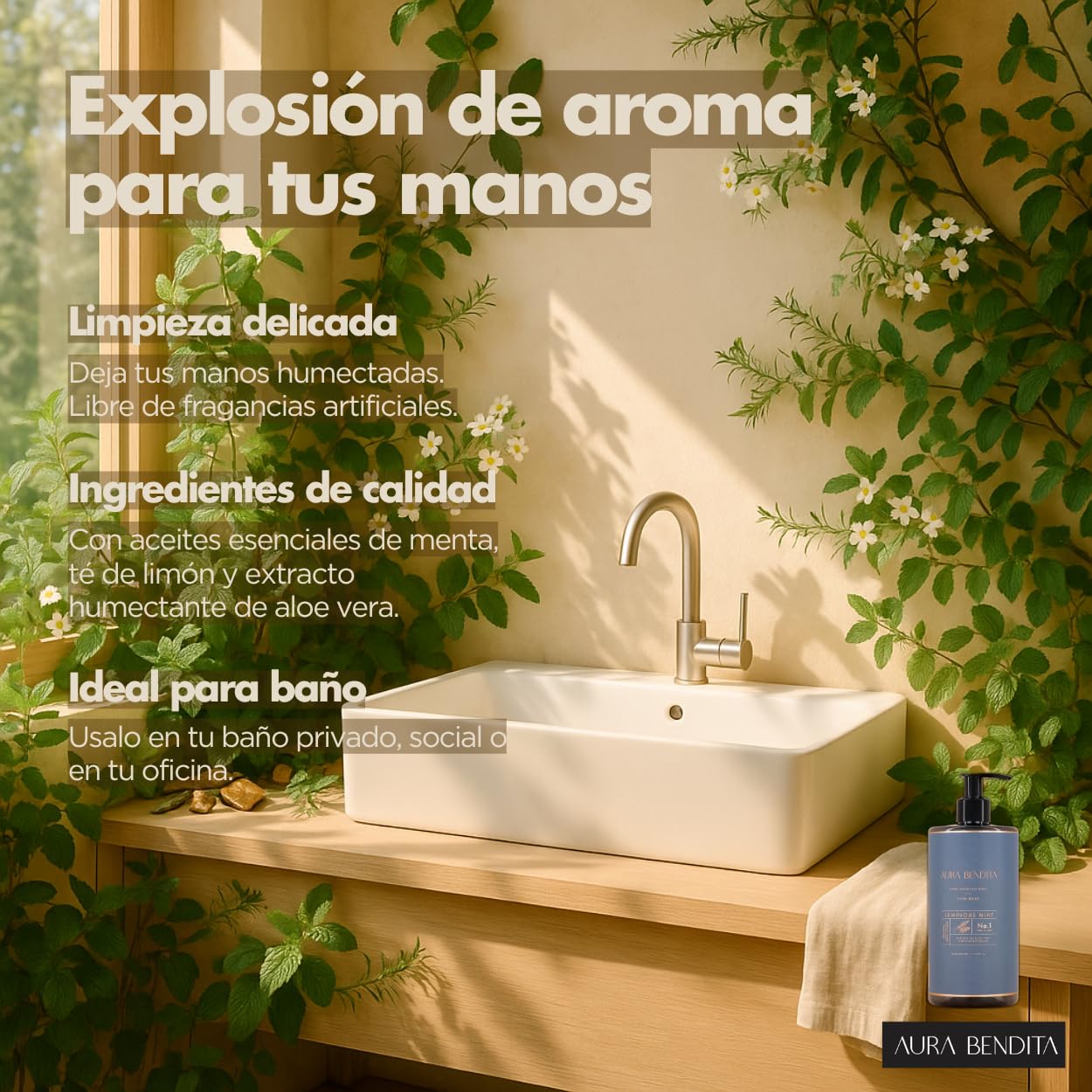 Jabón líquido para manos con aceites esenciales 100% puros Aura Bendita