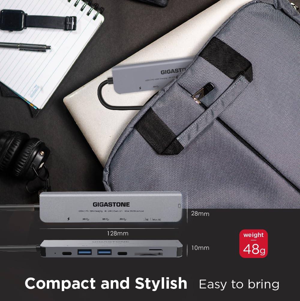 GIGASTONE Adaptador multipuerto 7 en 1 para iPad, MacBook Pro Air con divisor HDMI 4K, Thunderbolt PD 100W, lector SD/microSD, dongle para iPhone 15, Chromebook, Surface, Tab S9, Zenbook, XPS