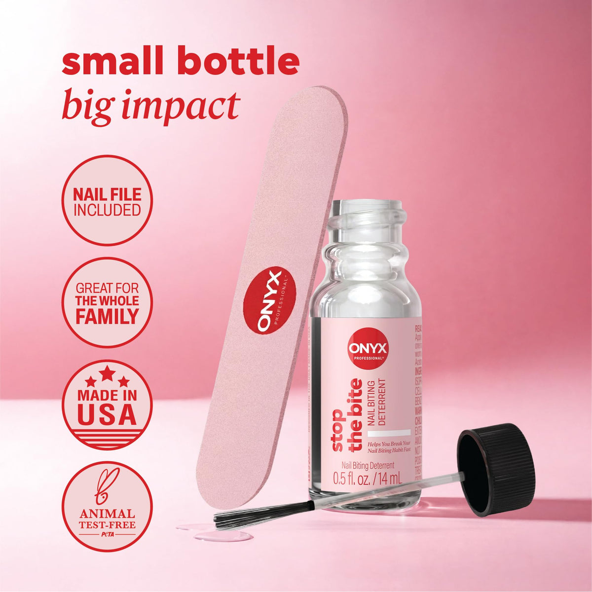 Onyx Professional "Stop The Bite" Nail Biting & Thumb Sucking Deterrent Polish 0.5 fl oz - Helps Nails Grow & Can Be Used As Top or Base Coat