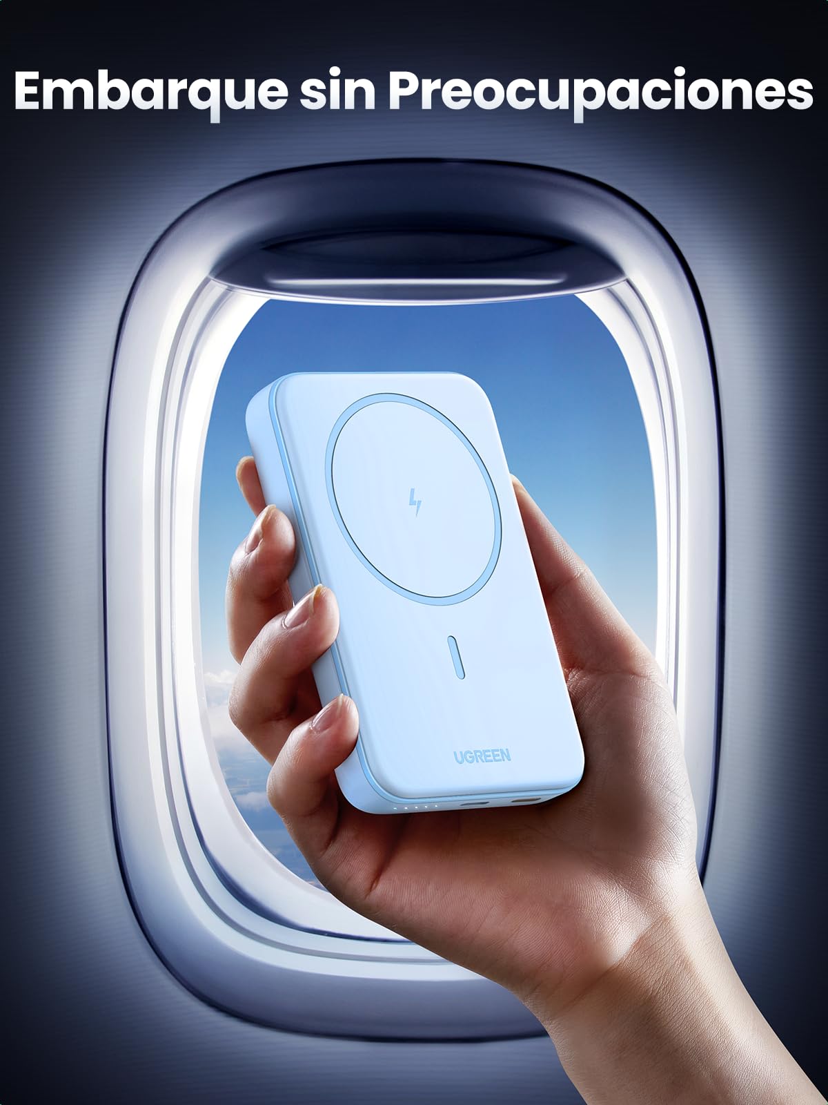 Power Bank UGREEN Azul Carga Rápida Inalámbrico PD 20W USB C Magnético