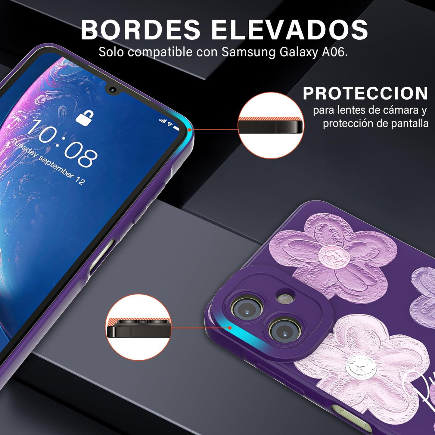 Threehao Funda para Samsung Galaxy A06, Ultra Delgado Flexible Suave TPU Silicona Carcasa con Moda Aesthetic Dibujos Flores, Antigolpes Anti-arañazos Protectora Case para Samsung A06