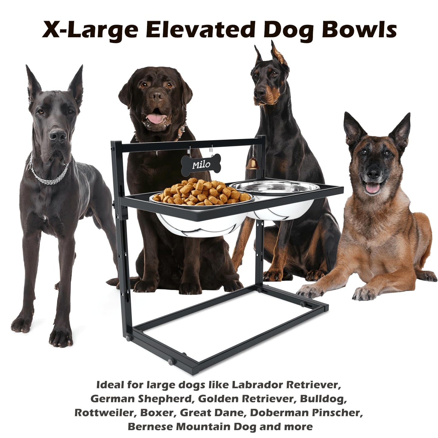 Cuencos elevados para perros grandes y soporte elevado para cuencos de perro de gran tamaño con dos cuencos de acero inoxidable de 3000 ml, soporte elevado de metal para alimentos para perros