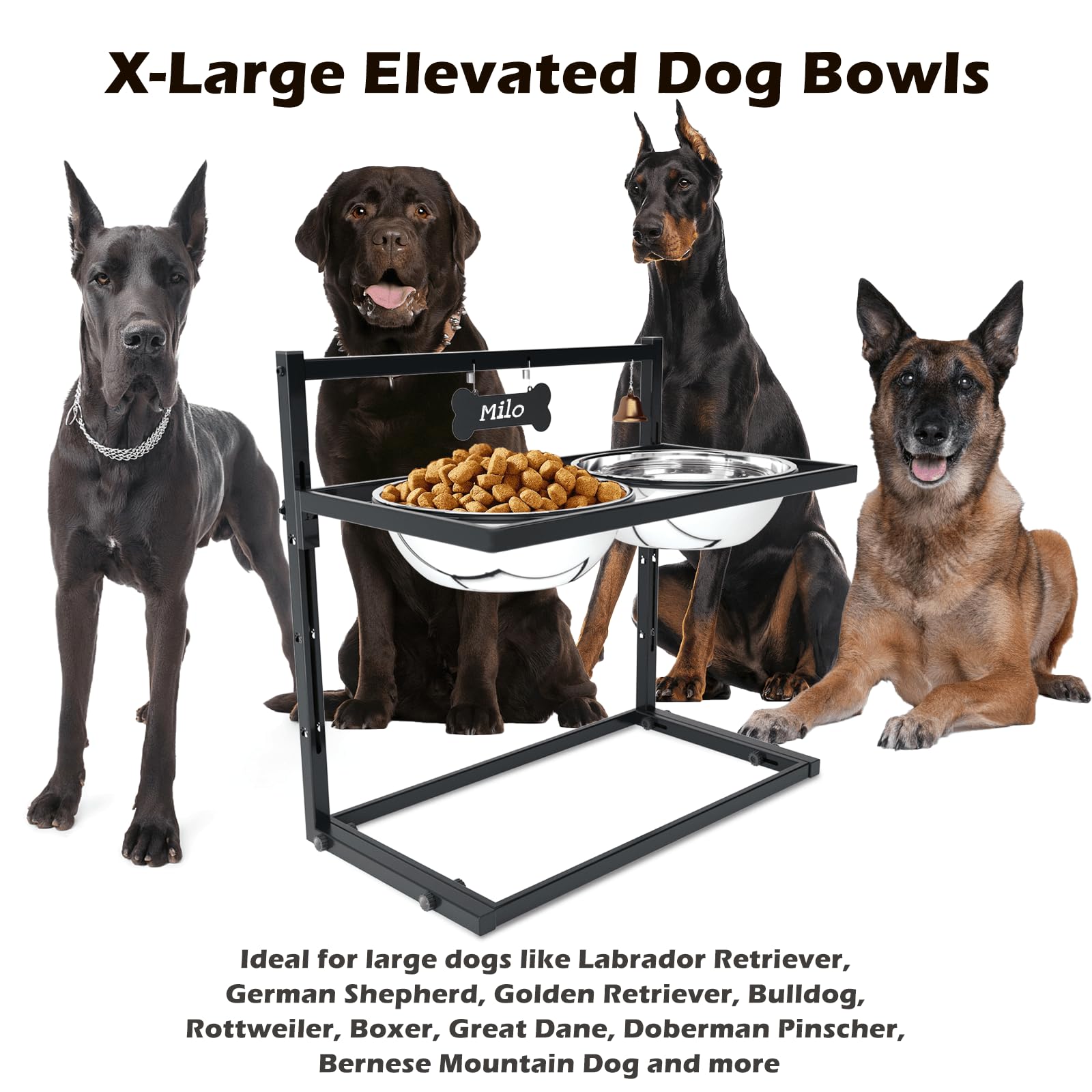 Cuencos elevados para perros grandes y soporte elevado para cuencos de perro de gran tamaño con dos cuencos de acero inoxidable de 3000 ml, soporte elevado de metal para alimentos para perros