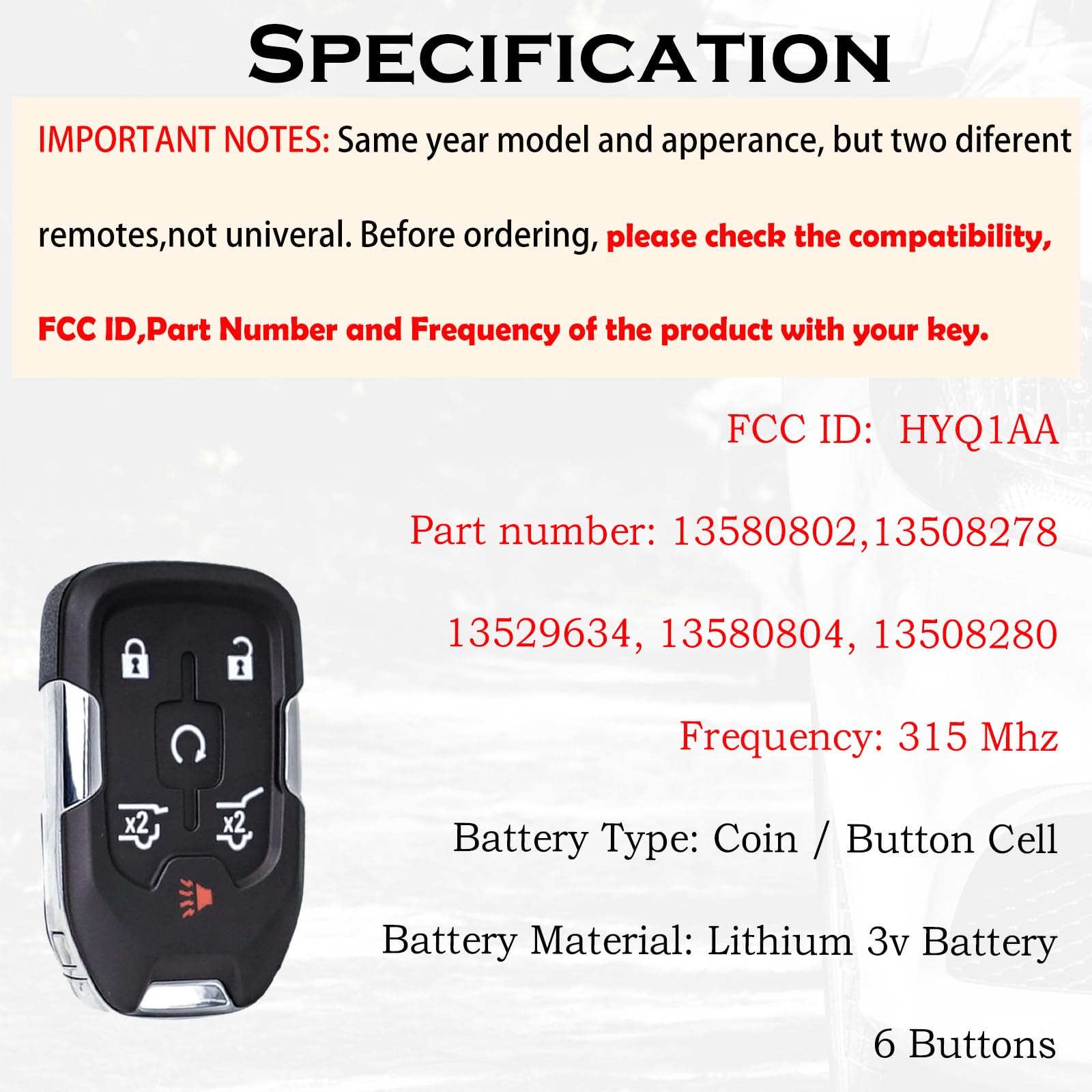 Llavero de repuesto para Chevy Suburban Tahoe GMC Yukon/Yukon XL Denali 2015 2016 2017 2018 2019 2020 botón de arranque inteligente de proximidad sin llave 13580804 autoprogramable