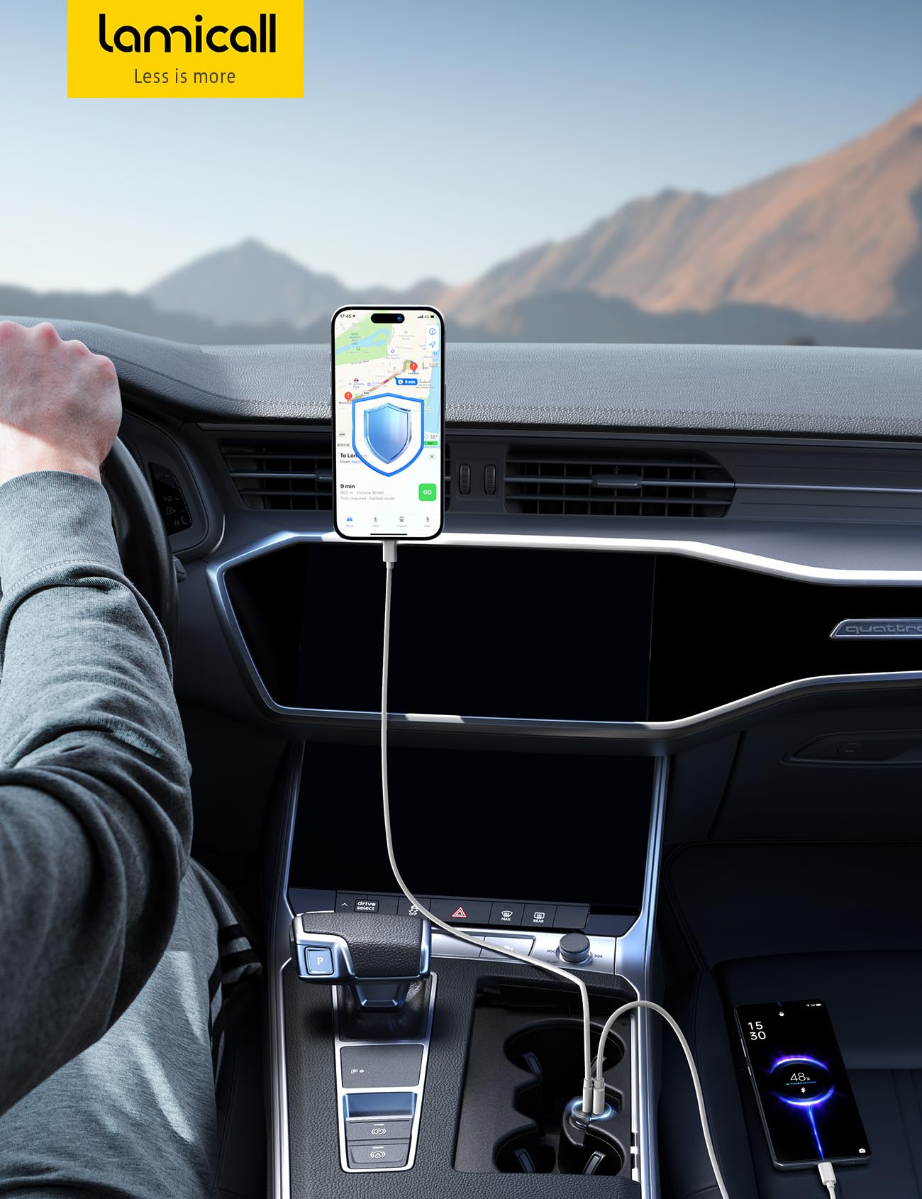 Lamicall 45W Cargador para Auto - Super Mini Todo Metal [45W USB C + 45W USB A] PD & QC 3.0, 24 V/12 V Cargador para Carro Carga Rapida para iPhone 16/15/14 (MX)