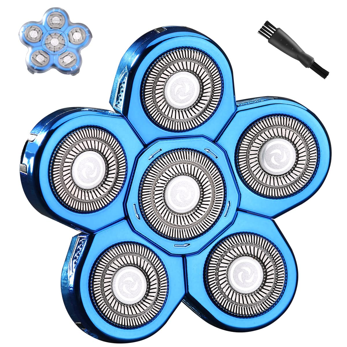 FOXSONIC- Cabezales de repuesto para afeitadora de cabeza de 6 hojas azules, cabezales de repuesto para afeitadora de cabeza de 6 hojas, cuchillas de repuesto para afeitadora de cabeza calva