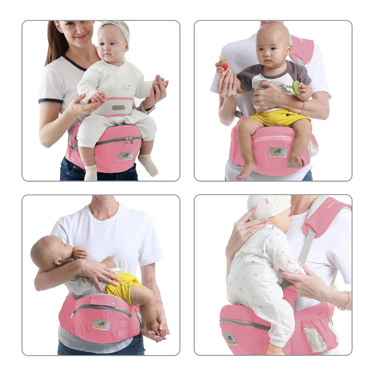 ZEZELIFE Portabebé Asiento de Cadera,Portador de Bebé Ergonómico Taburete de Cintura Algodón con Cinturón de Seguridad y Correa de Hombro Individual Posición Múltiple para Bebé Niños Recién Nacido 0-36 Meses