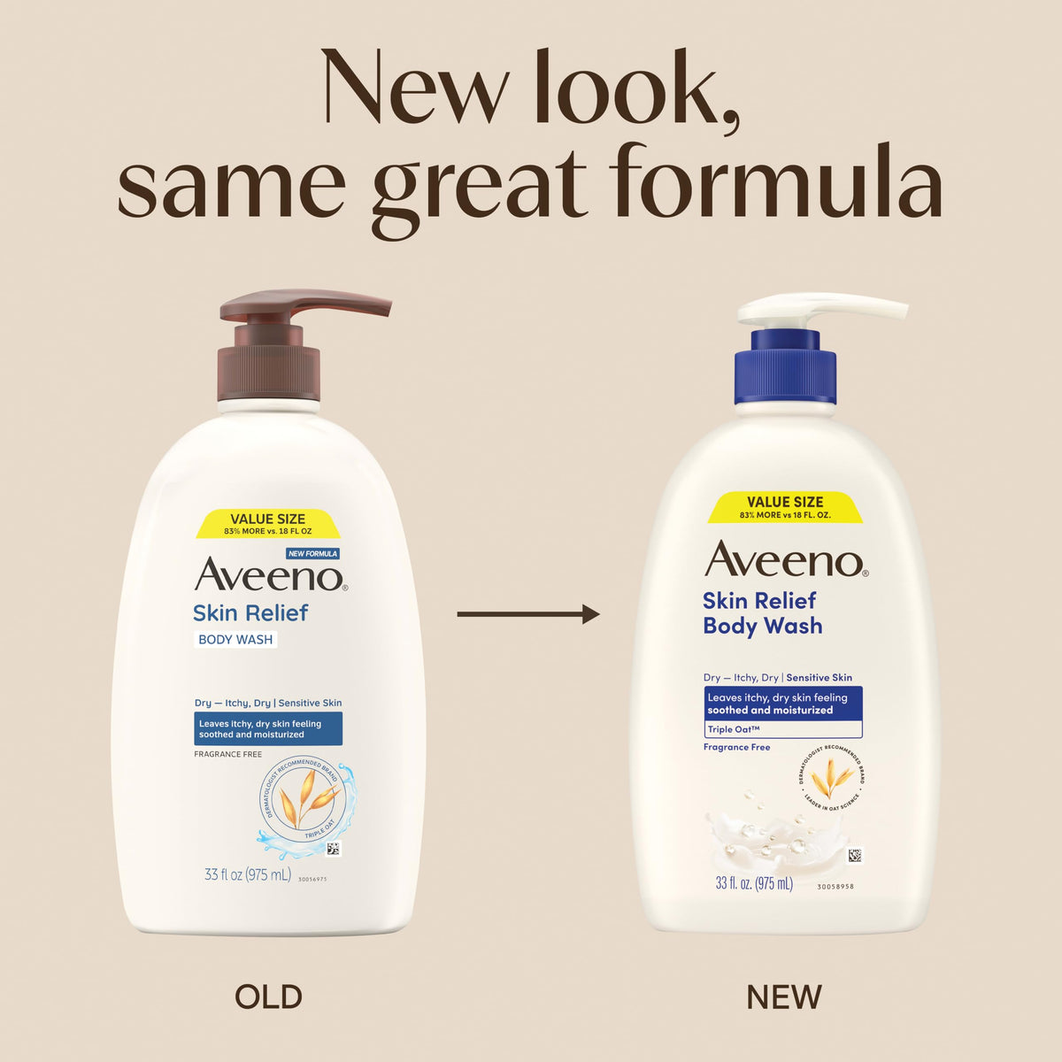 Aveeno Skin Relief Fragrance-Free Body Wash with Oat to Soothe Dry Itchy Skin, Gentle, Soap-Free & Dye-Free for Sensitive Skin, 33 fl. oz