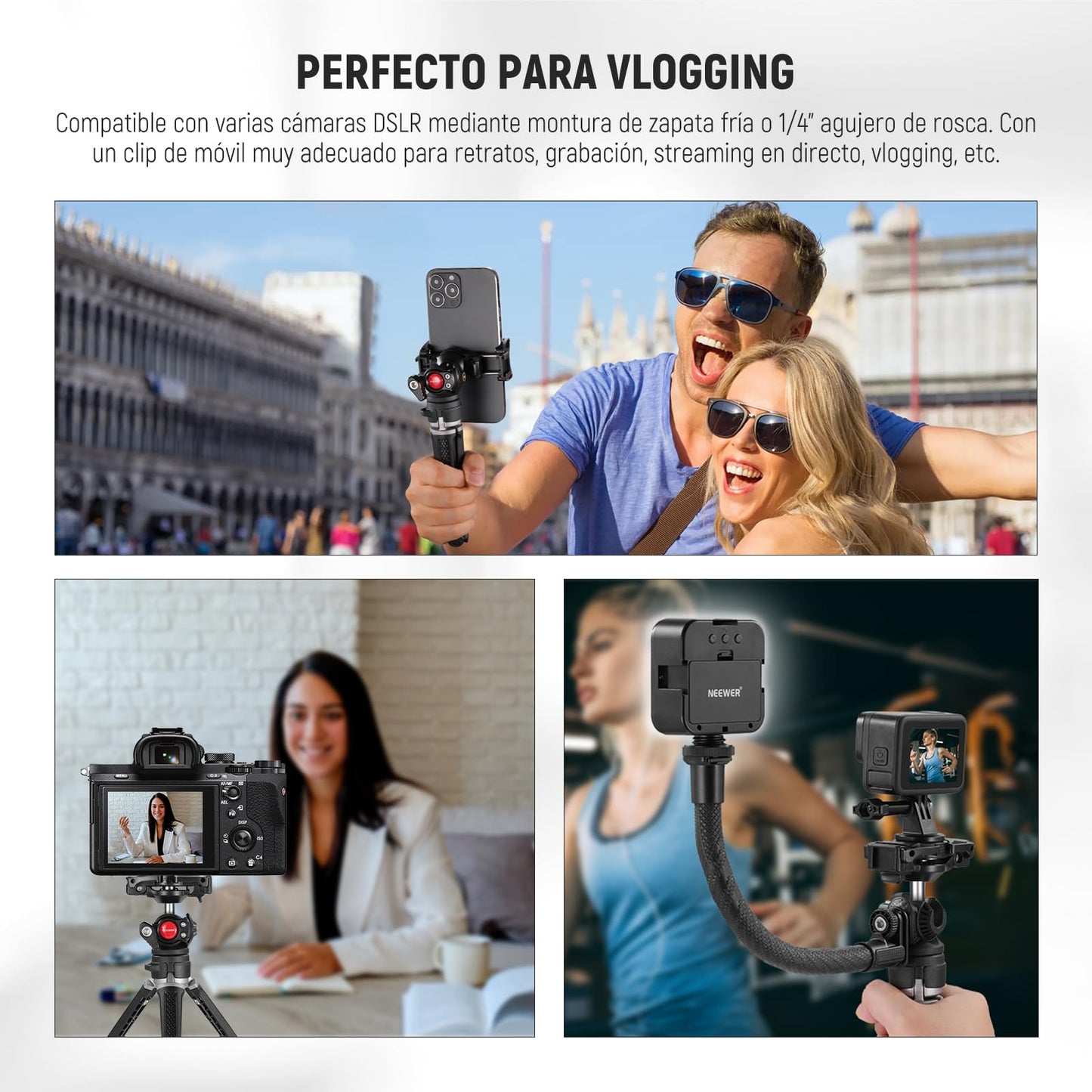 Trípode Cámara Neewer Negro Soporte 2 en 1 para Vlogging y Grabación