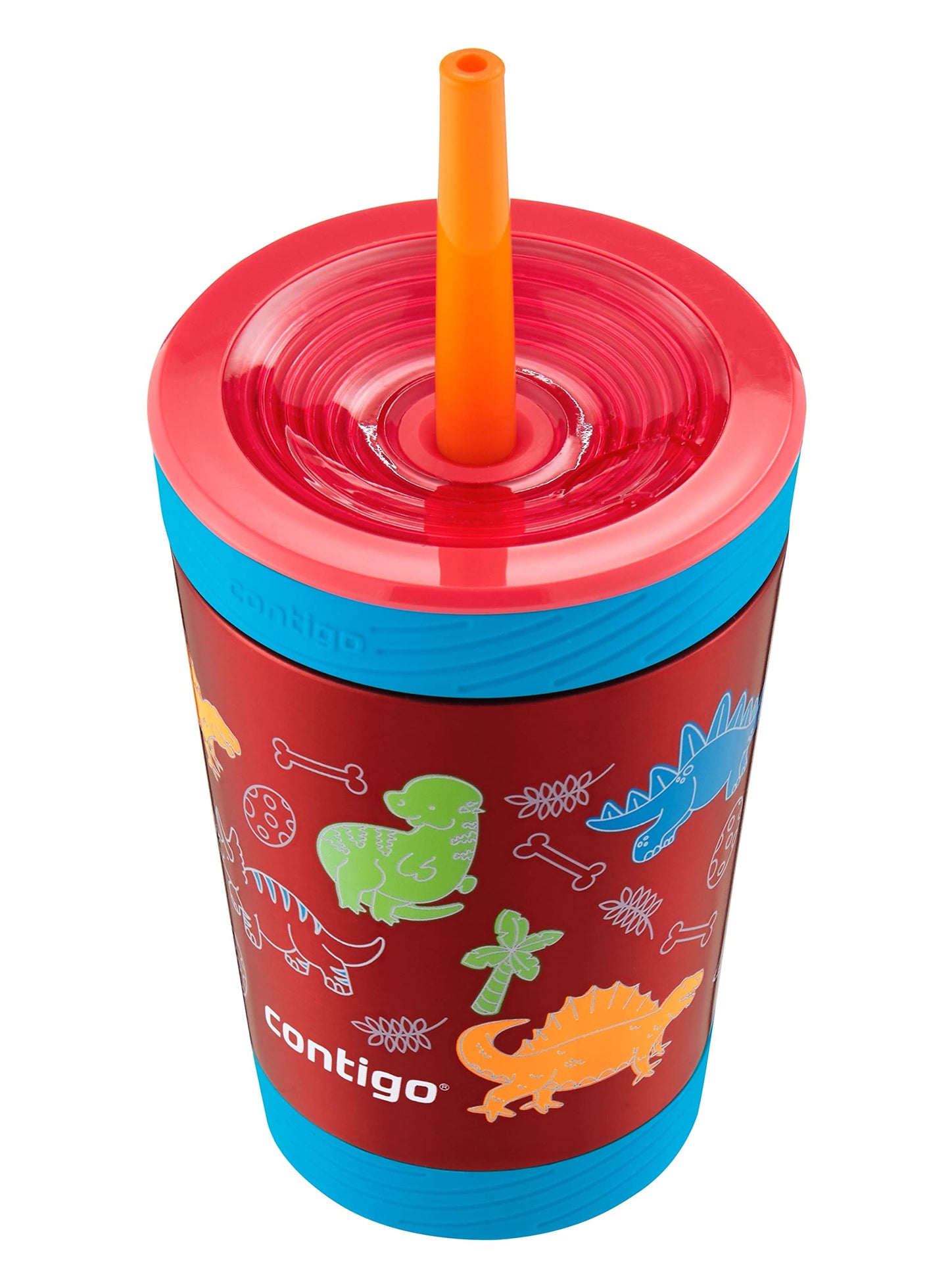 Contigo - Vaso a prueba de derrames para niños, con popote y tapa a prueba de fugas, botella de agua de acero inoxidable aislada al aspiradora de 12 onzas para niños, apto para lavaplatos y se adapta