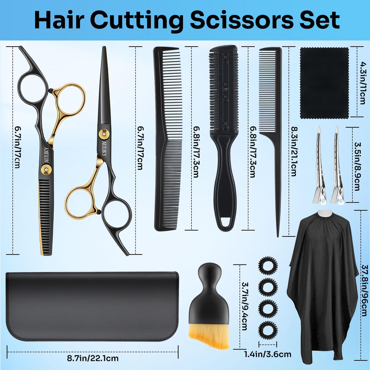 Tijeras de Peluquería Profesional,Juego de Tijeras de Pelo de Acero Inoxidable con Capa de Barbero y Peine, Tijeras para Cabello con Clip y Bolsa de Almacenamiento para Hogar, Eluquería, Set de Tijeras Cortar Pelo para Hombres y Mujeres