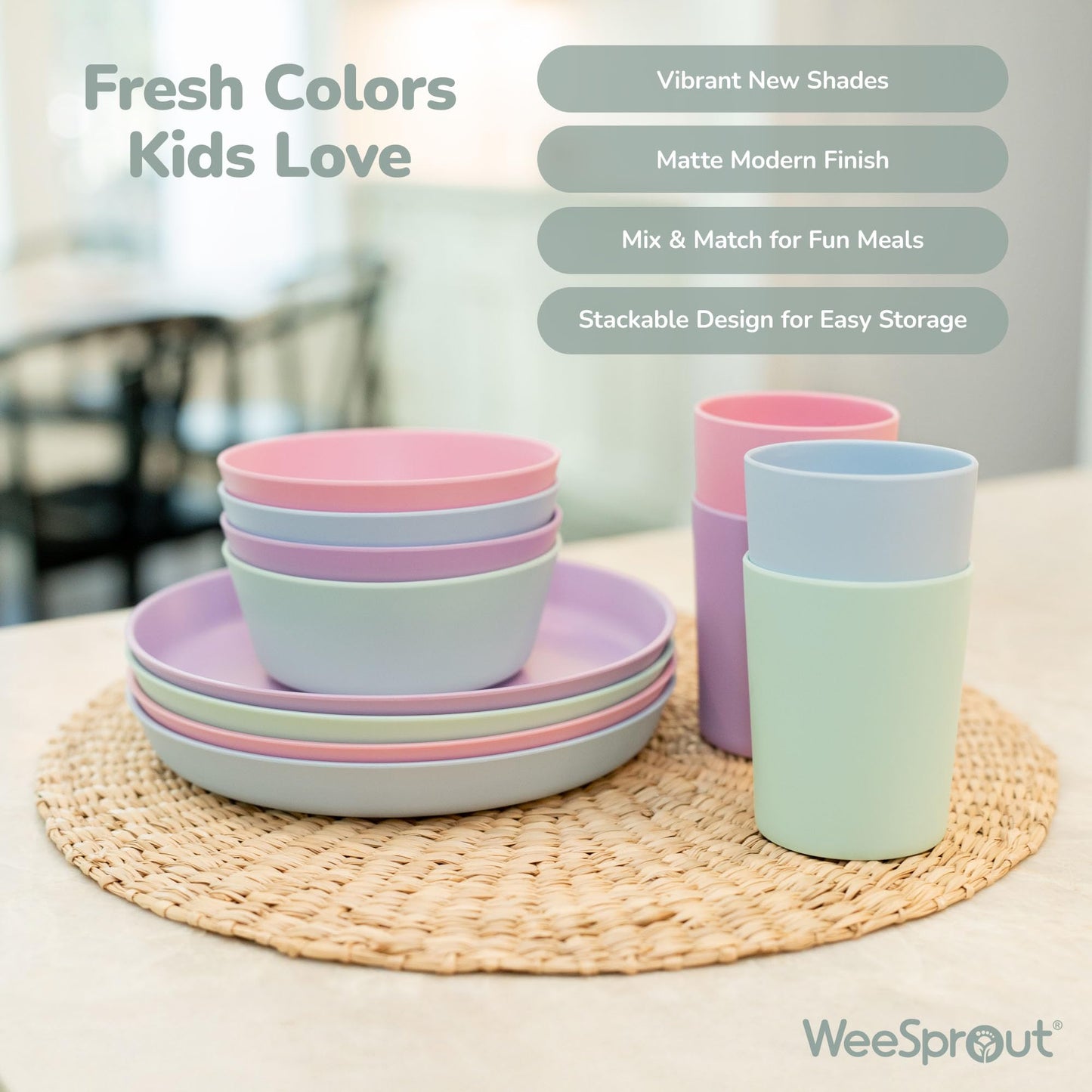 WeeSprout Tazas de Bambú para Niños Pequeños - Juego de 4 piezas (10 fl oz), Paquete de Tazas Orgánicas y Sin Plástico para Niños Pequeños, Niños Grandes o Bebés, Natural