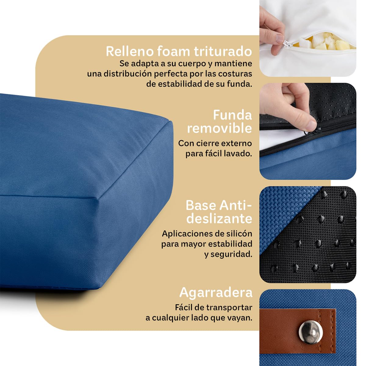Cama Antiestrés de Foam ESQUIMAL Azul Lavable para Mascota