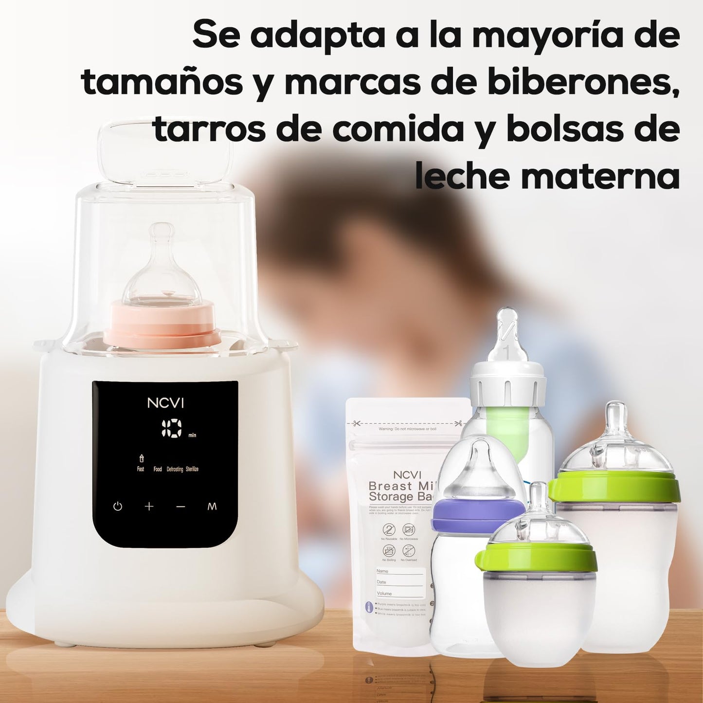 NCVI Calentador de biberones, Calentador rápido de leche para bebés, Calentamiento y deshielo de alimentos, esterilización a vapor, Multifuncional, con temporizador, apagado automático, sin BPA
