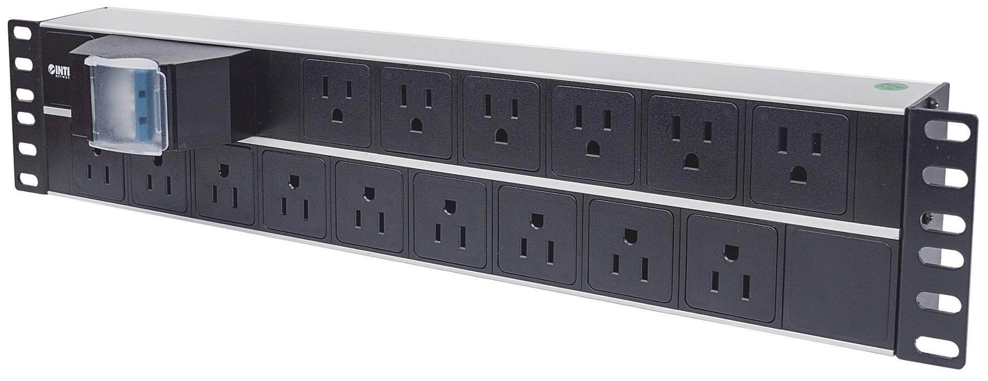 Intellinet 714075 Barra Multicontacto 15 Contactos Tipo EU – Montaje en Rack 19" 2U, Doble Interruptor, Cable 3 m, Aluminio Negro