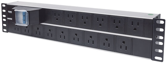 Intellinet 714075 Barra Multicontacto 15 Contactos Tipo EU – Montaje en Rack 19" 2U, Doble Interruptor, Cable 3 m, Aluminio Negro