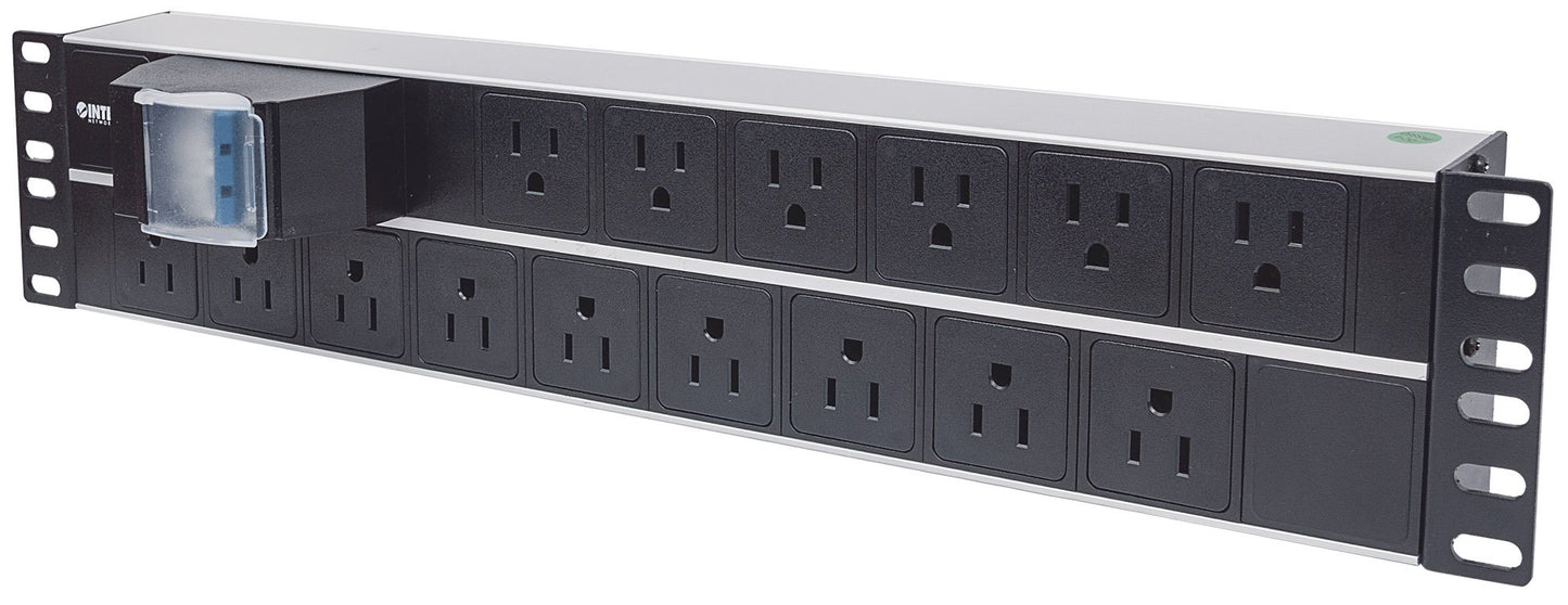 Intellinet 714075 Barra Multicontacto 15 Contactos Tipo EU – Montaje en Rack 19" 2U, Doble Interruptor, Cable 3 m, Aluminio Negro