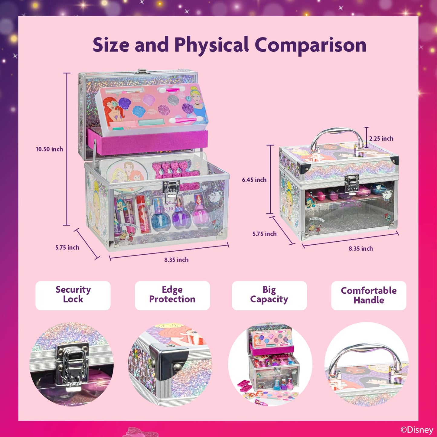 Disney Princess Set de Maquillaje para Niñas Gloss y Esmalte con Maletín de Belleza