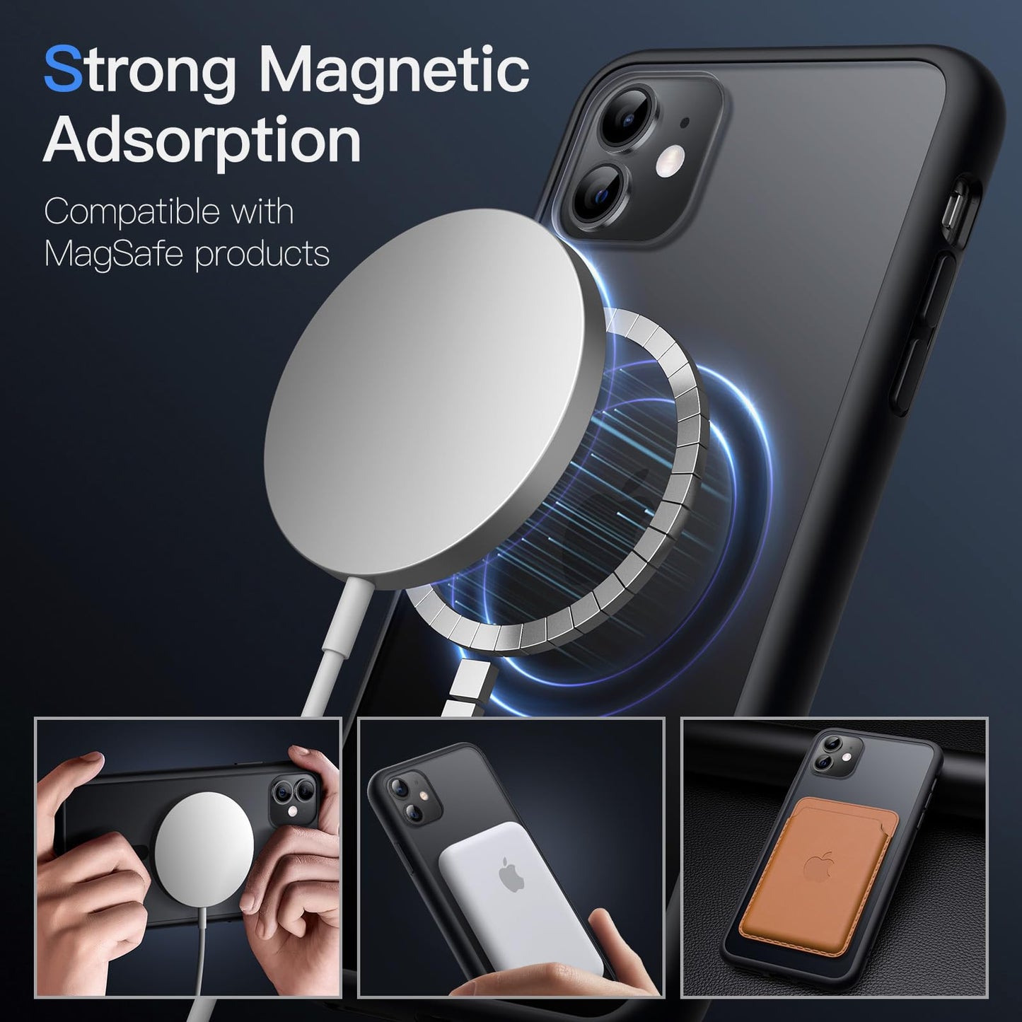 JETech Funda Magnética para iPhone 11 6.1 Pulgadas Compatible con MagSafe, Carcasa Translúcida Mate Trasera Fina Antigolpes (Negro)
