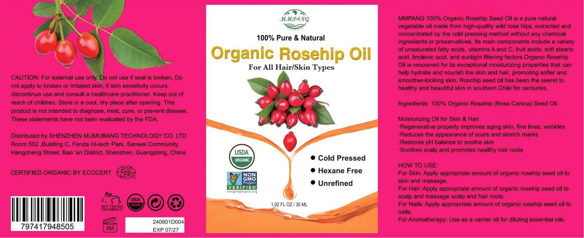 MMPANG- Aceite de semilla de rosa mosqueta 100% puro y natural