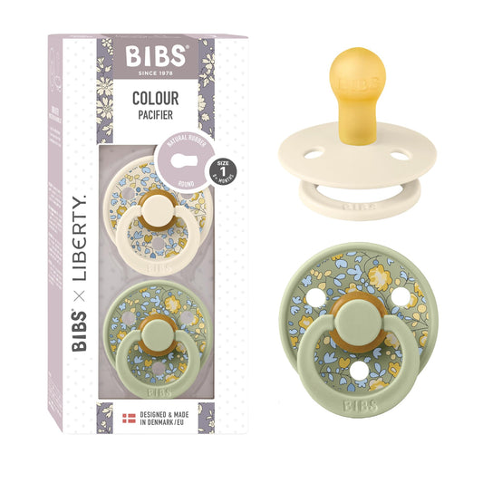 BIBS Liberty diseño Exclusivo 2 chupetes. Libre de BPA, Tetina redonda. Látex natural, Talla 1 (0-6 meses) Sage Mix